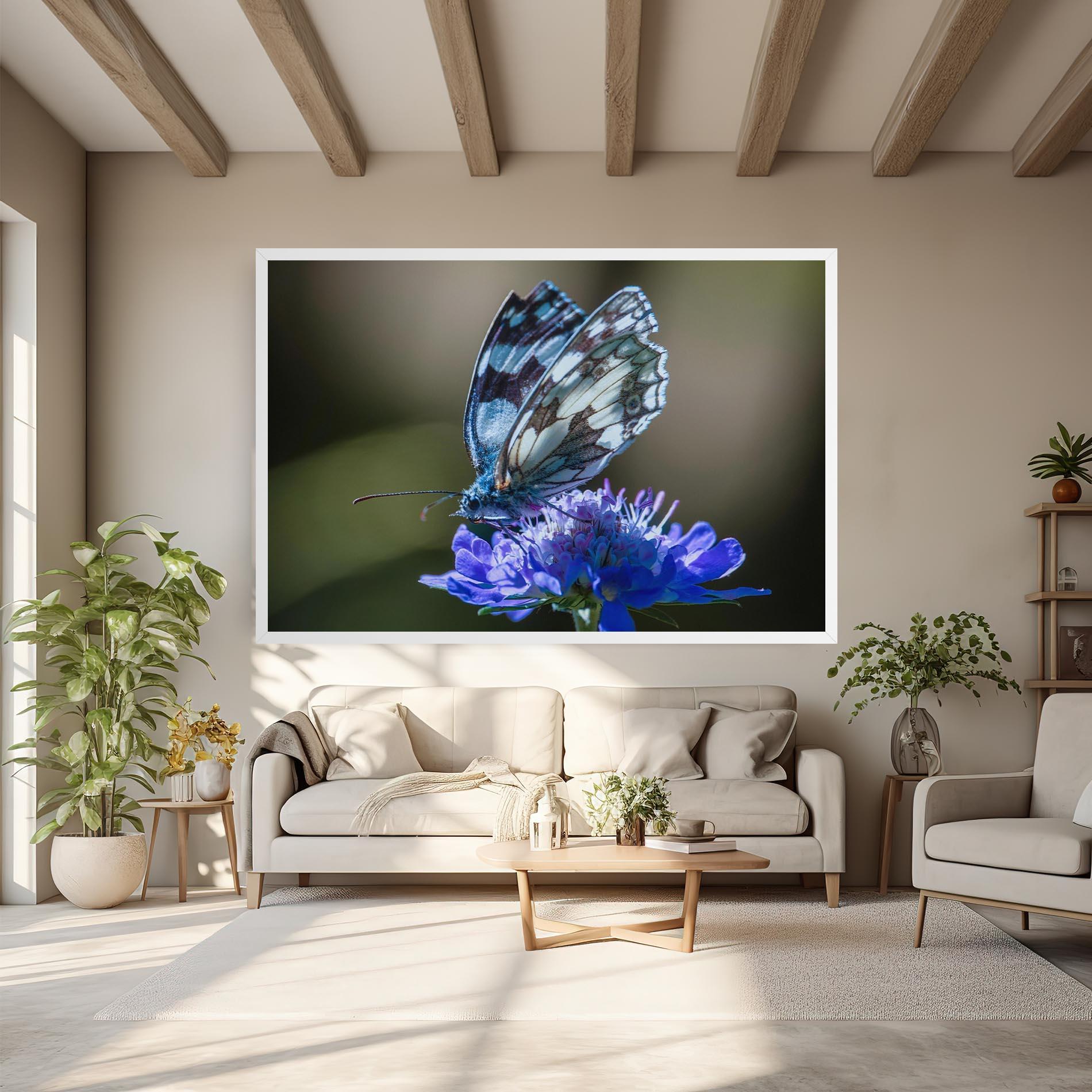 Leinwandbild Blue Butterfly In Nature mockup 6