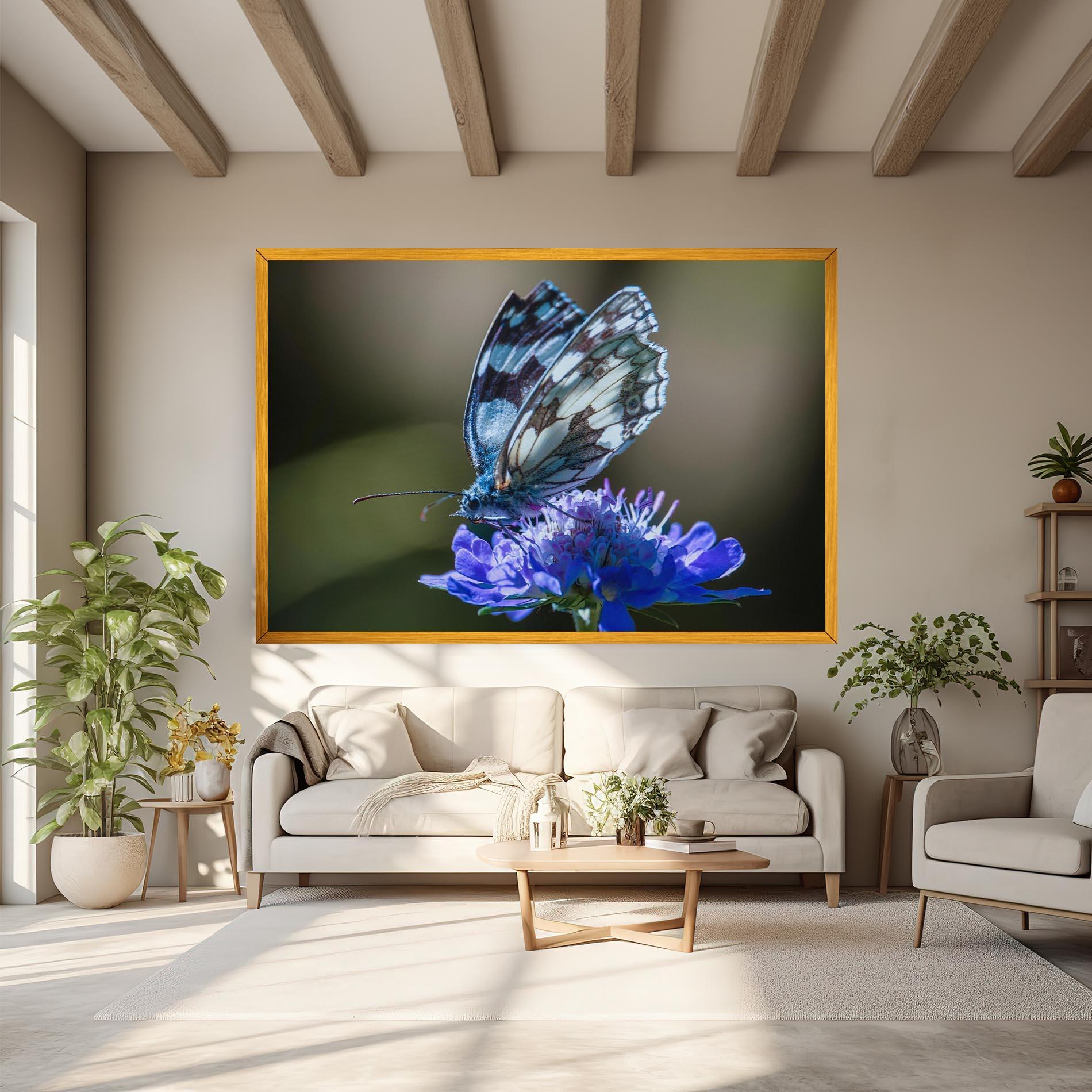 Leinwandbild Blue Butterfly In Nature mockup 6