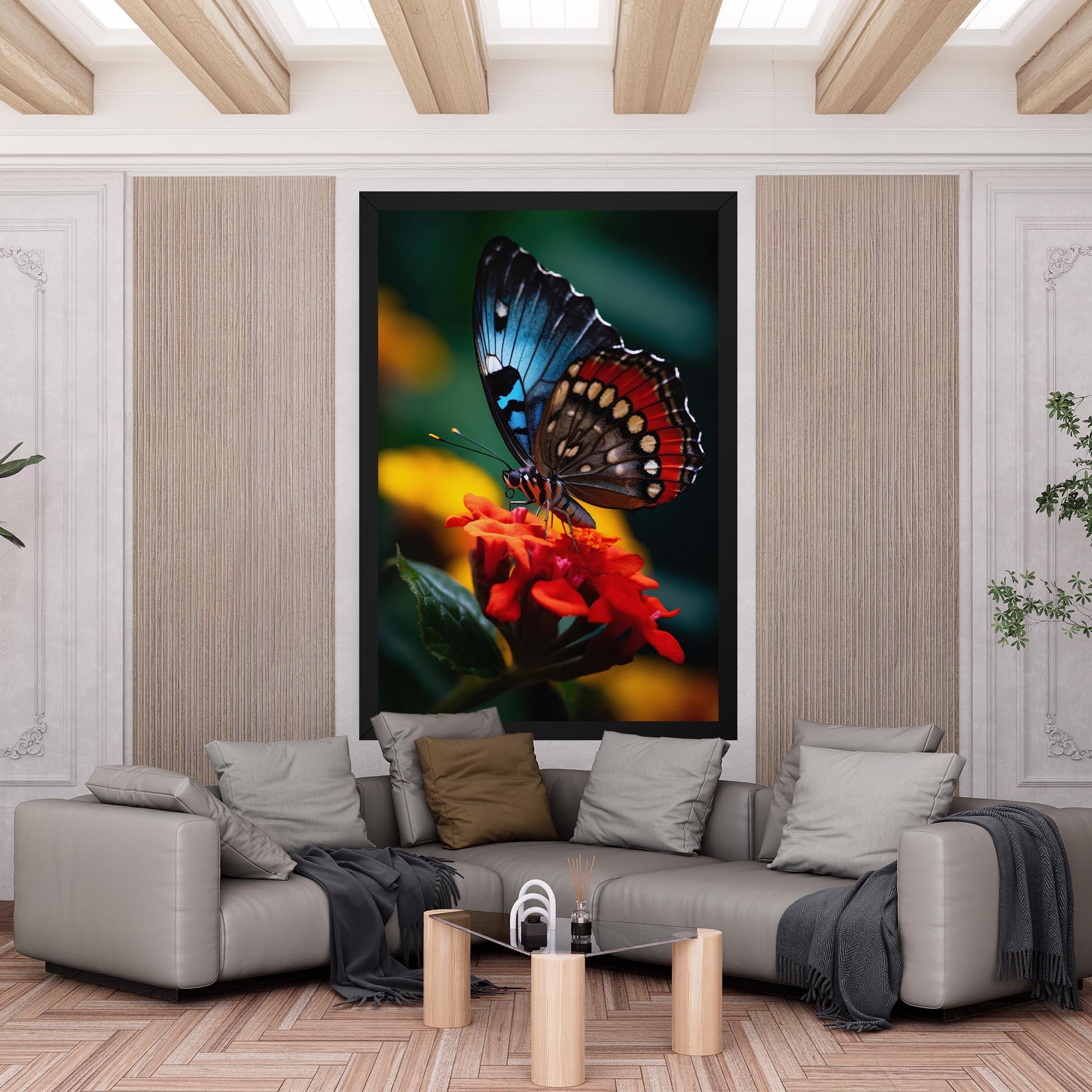 Leinwandbild Blue Red Butterfly mockup 6