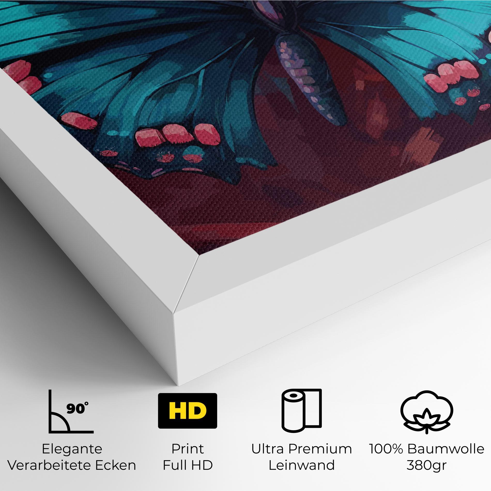 Leinwandbild Blue Butterfly On Pink mockup 4