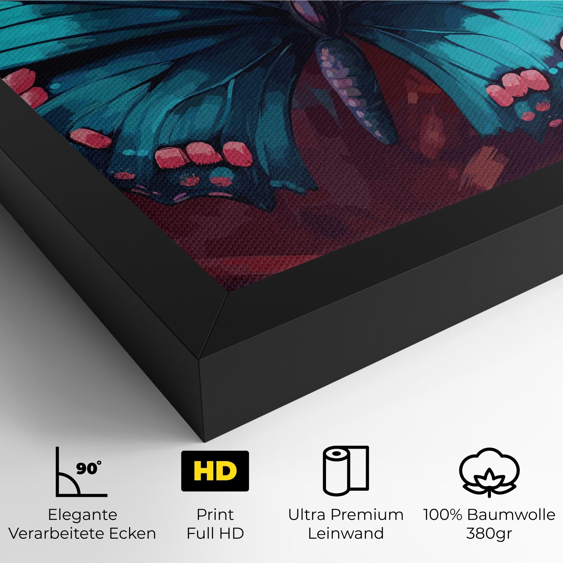 Leinwandbild Blue Butterfly On Pink mockup 4