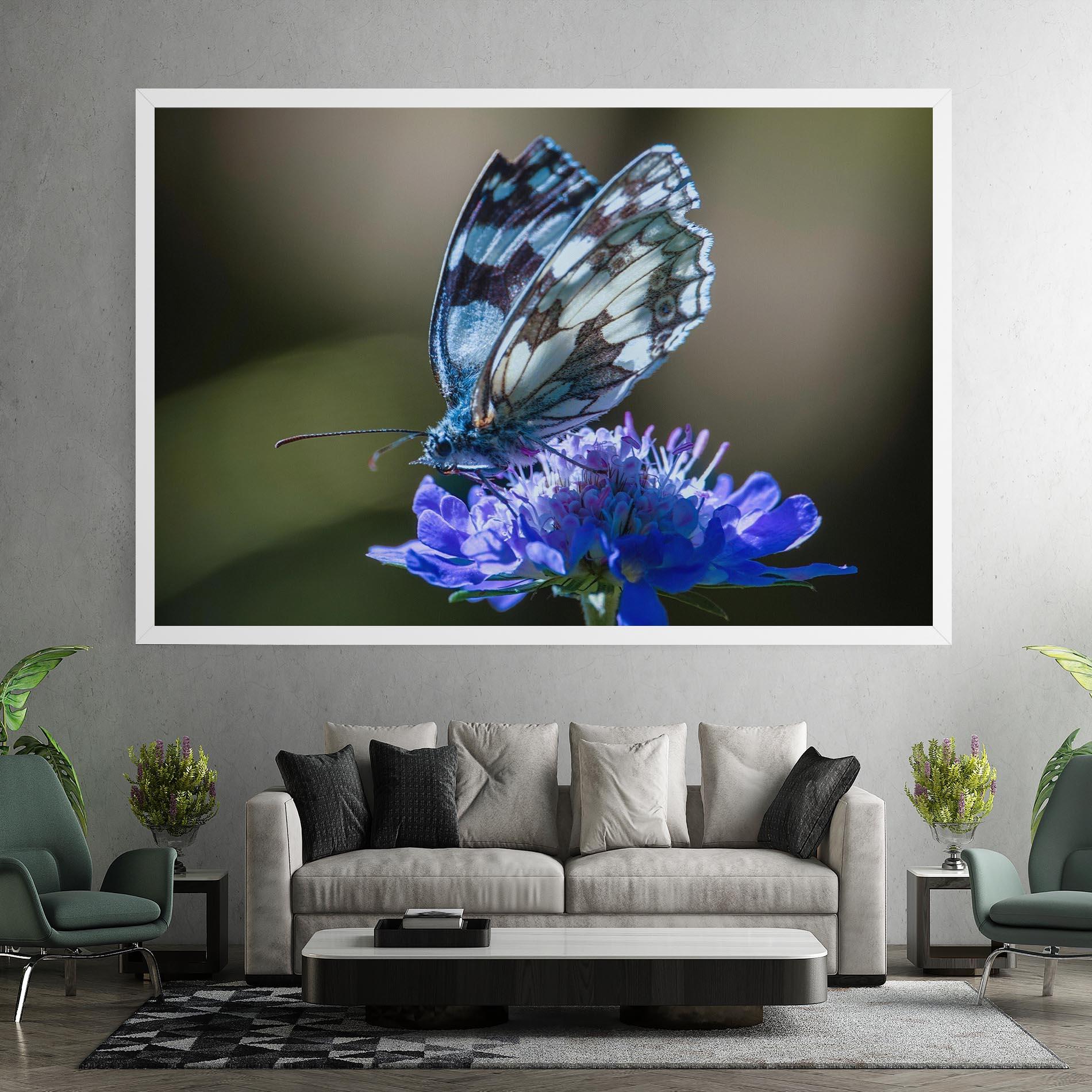 Leinwandbild Blue Butterfly In Nature mockup 7