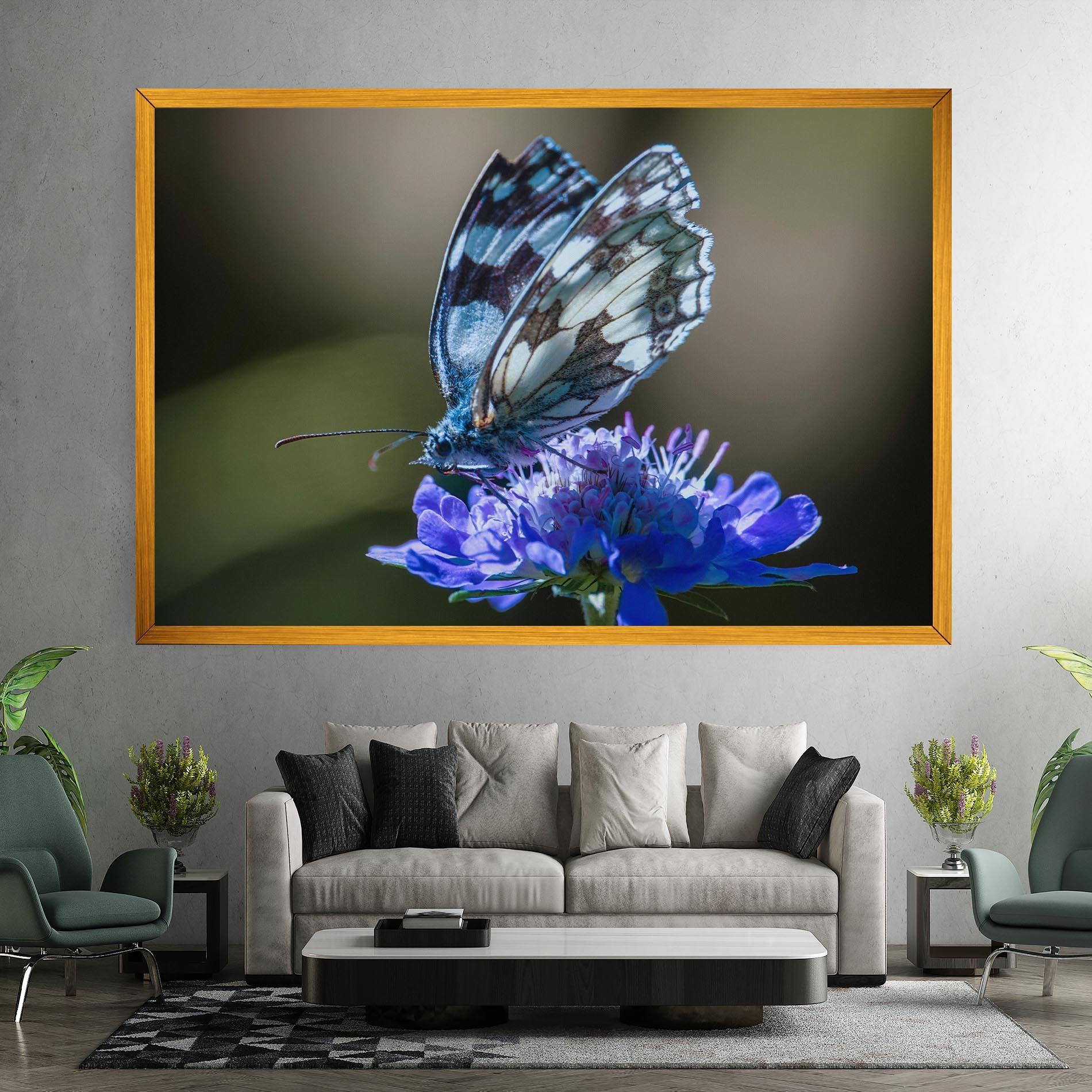 Leinwandbild Blue Butterfly In Nature mockup 7
