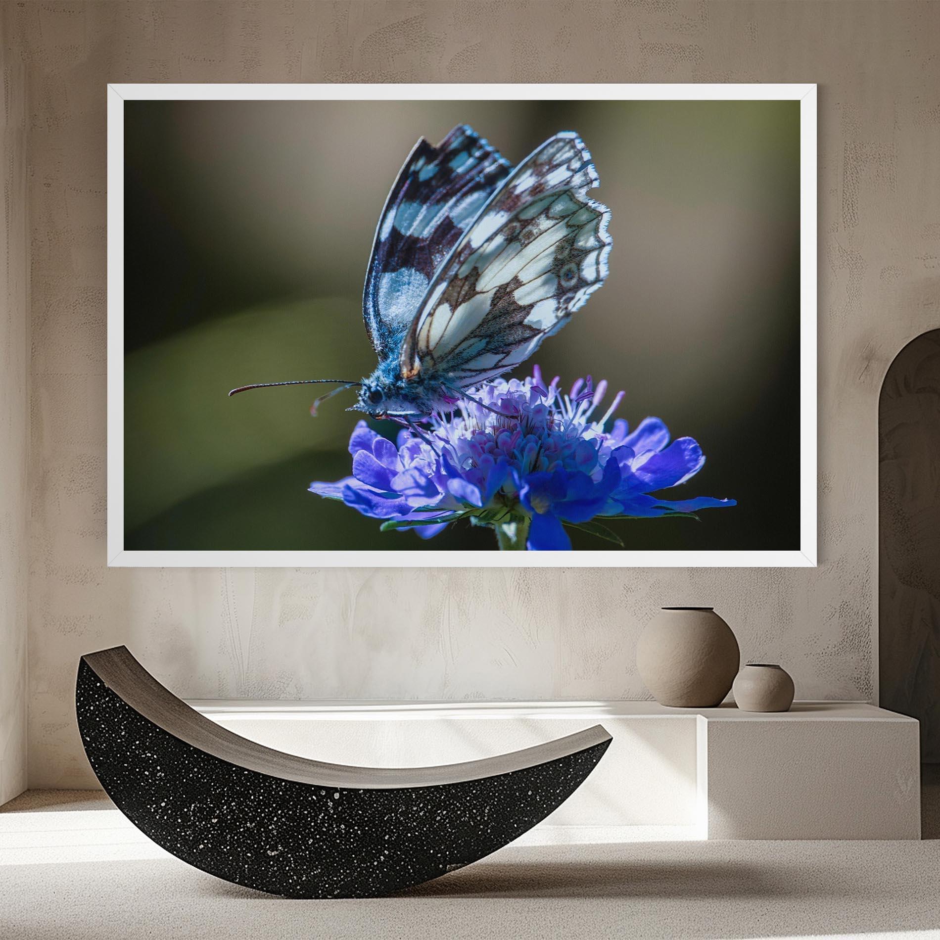 Leinwandbild Blue Butterfly In Nature mockup 8