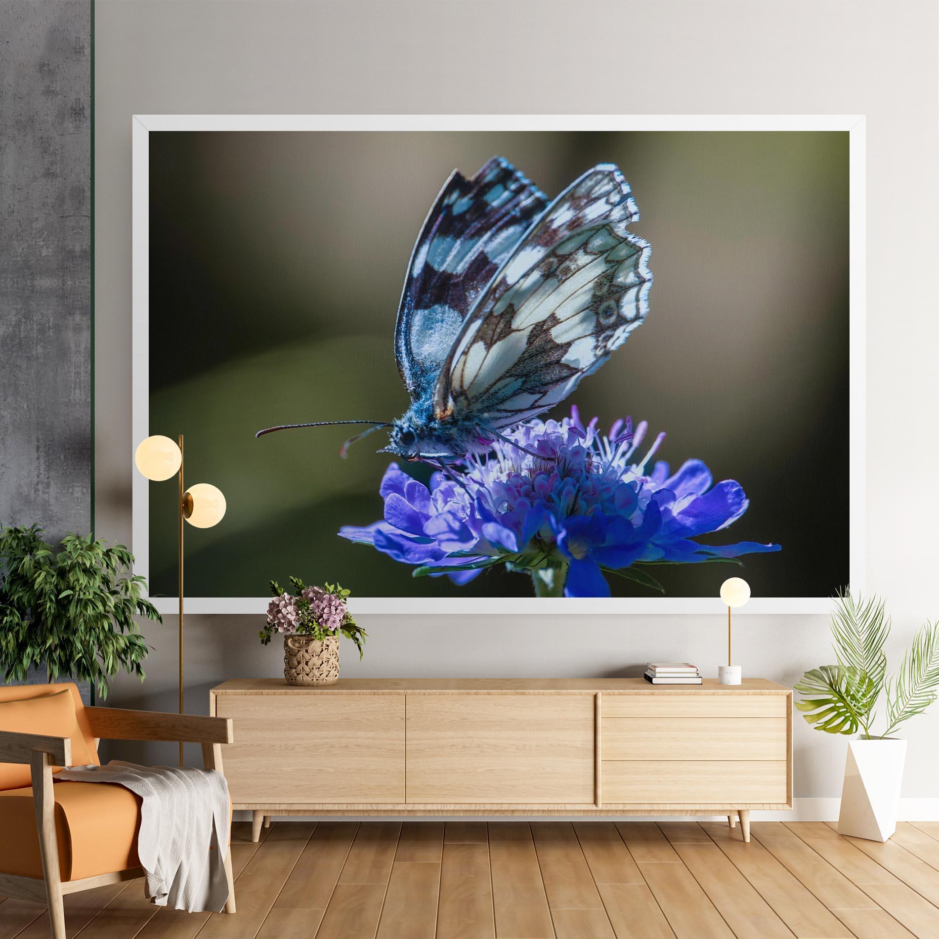 Leinwandbild Blue Butterfly In Nature mockup 9