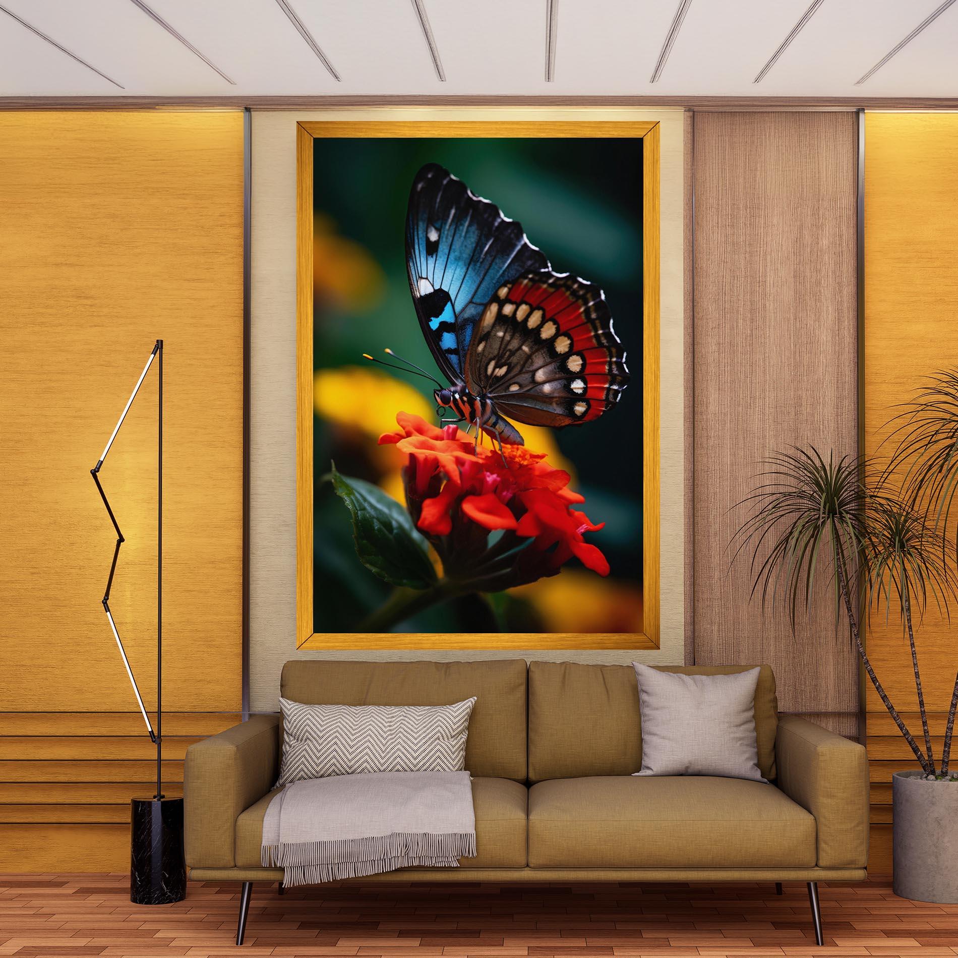 Leinwandbild Blue Red Butterfly mockup 9