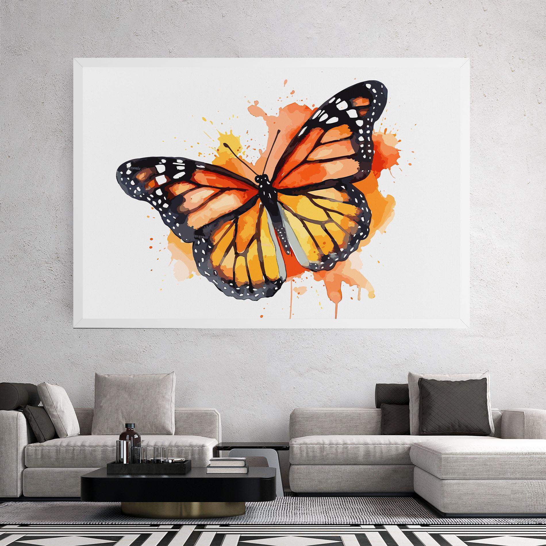 Leinwandbild Orange Watercolor Butterfly mockup 2