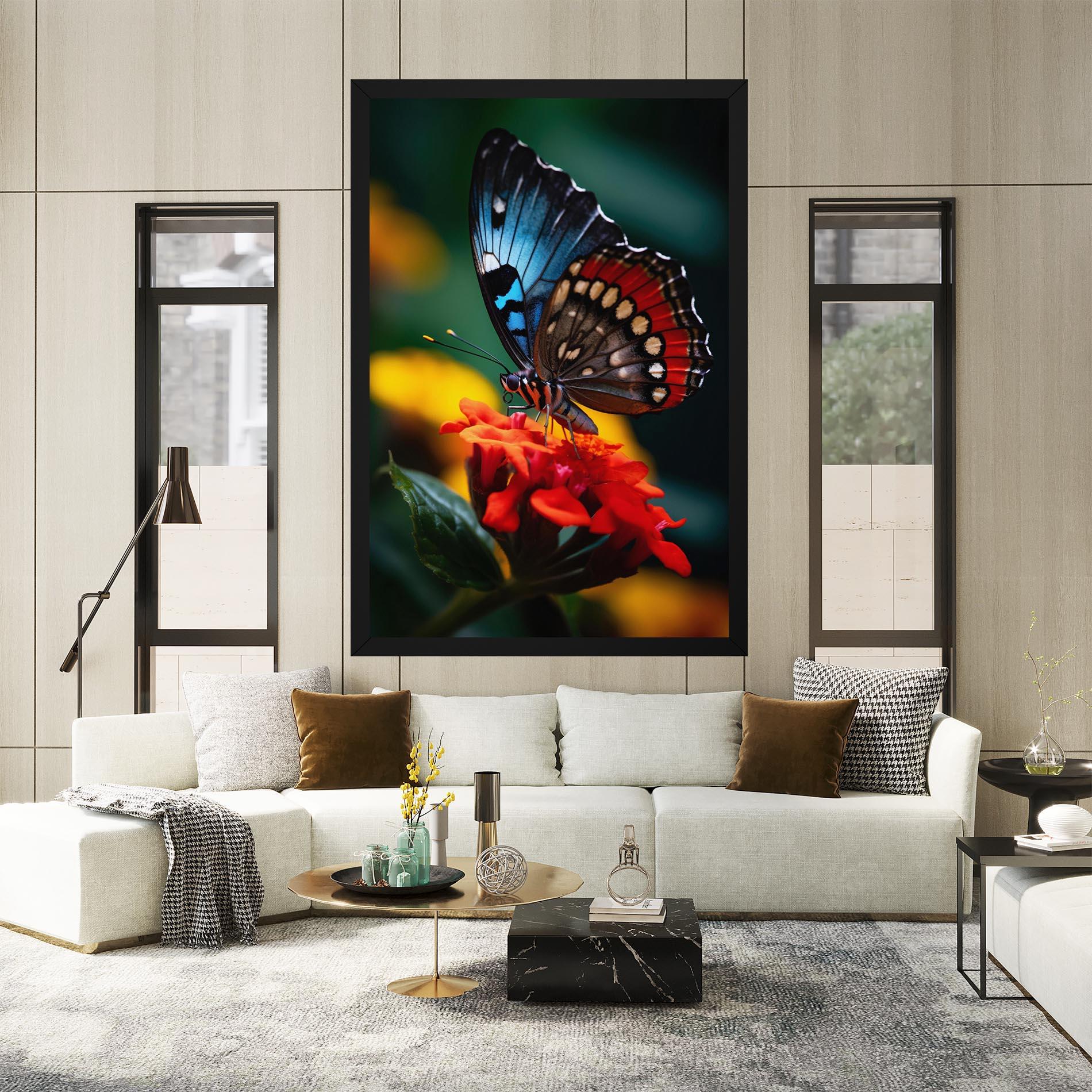 Leinwandbild Blue Red Butterfly mockup 2