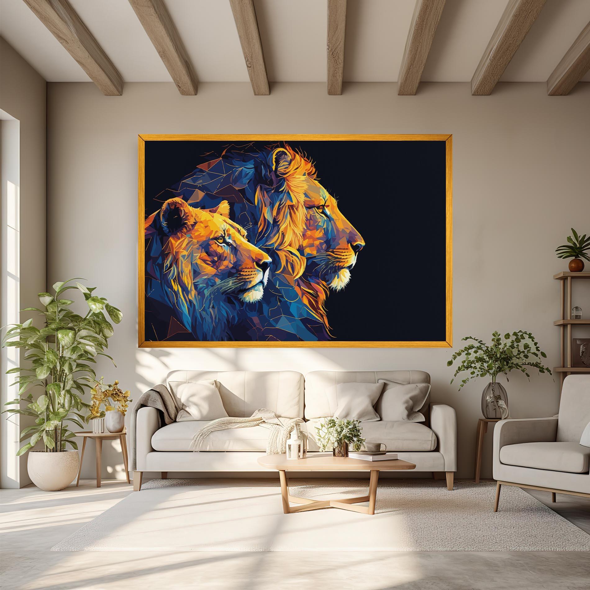 Leinwandbild Orange Blue Lion mockup 6