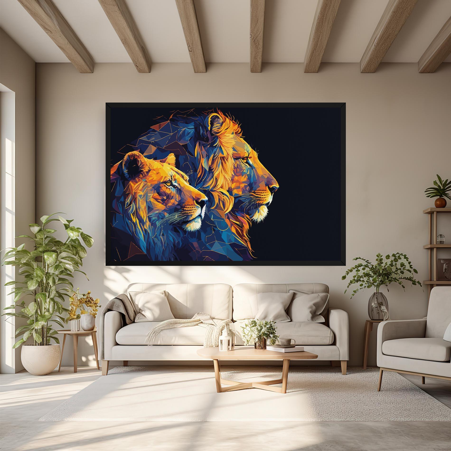 Leinwandbild Orange Blue Lion mockup 6