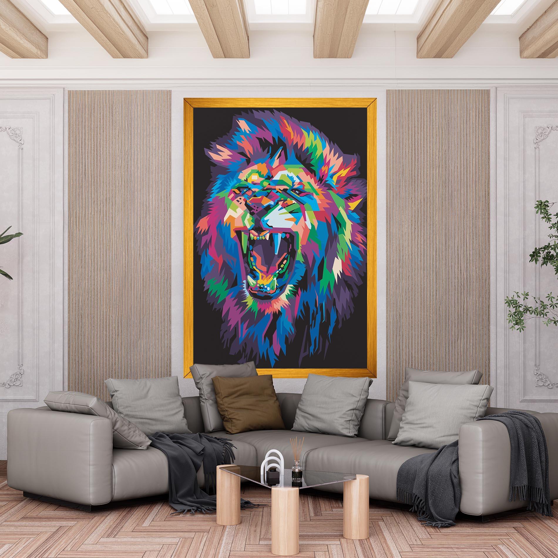 Leinwandbild Colorful Lion Head mockup 6