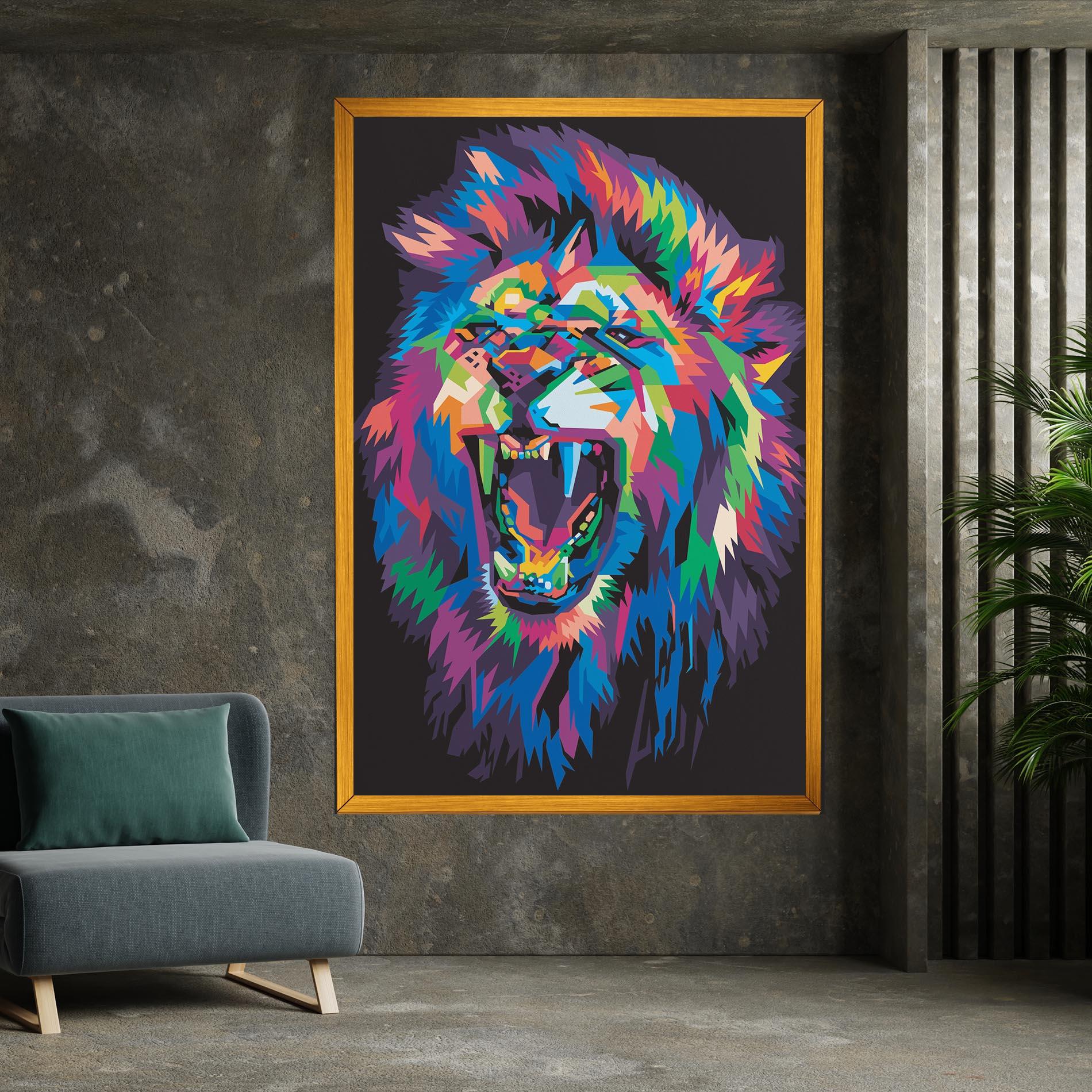 Leinwandbild Colorful Lion Head mockup 7