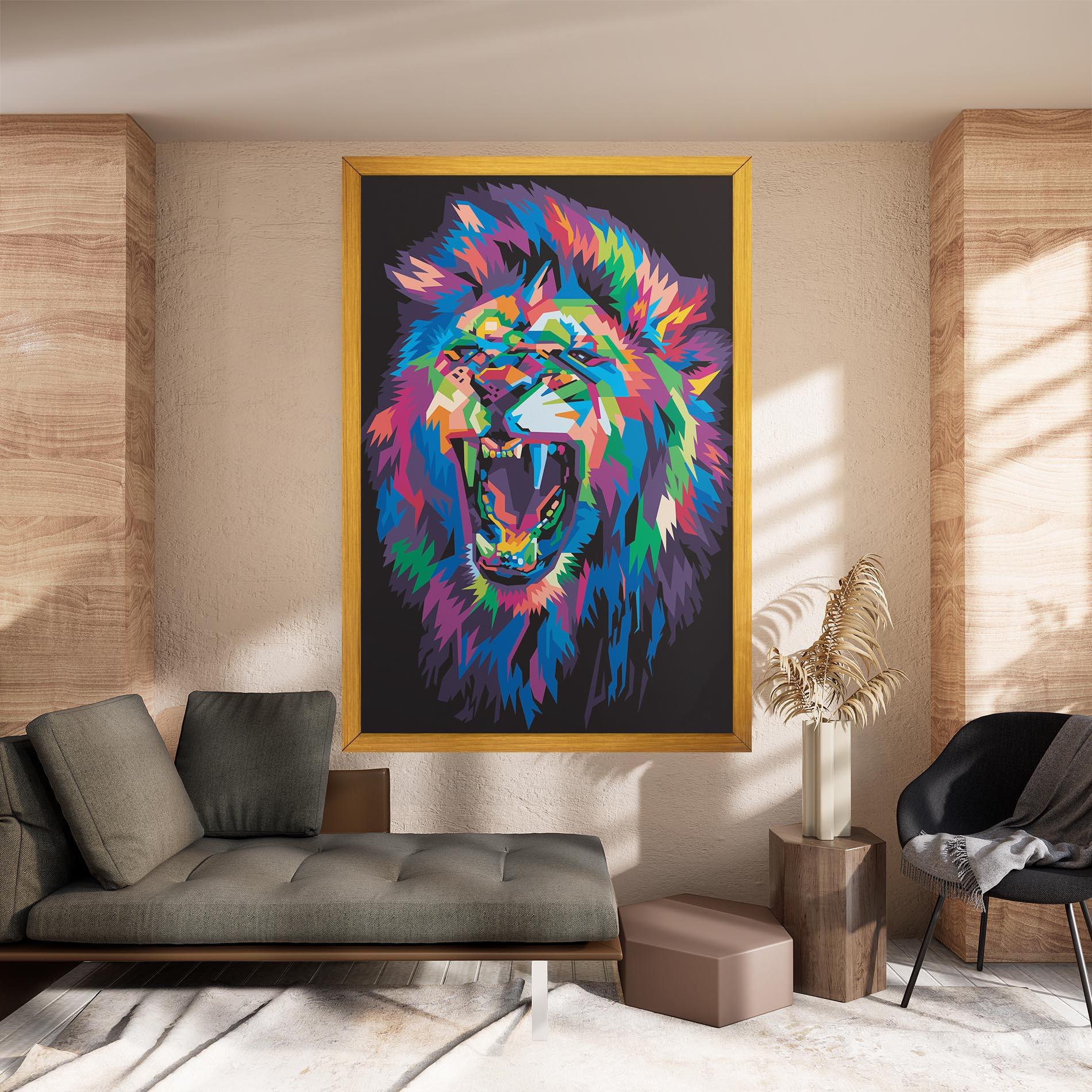 Leinwandbild Colorful Lion Head mockup 8