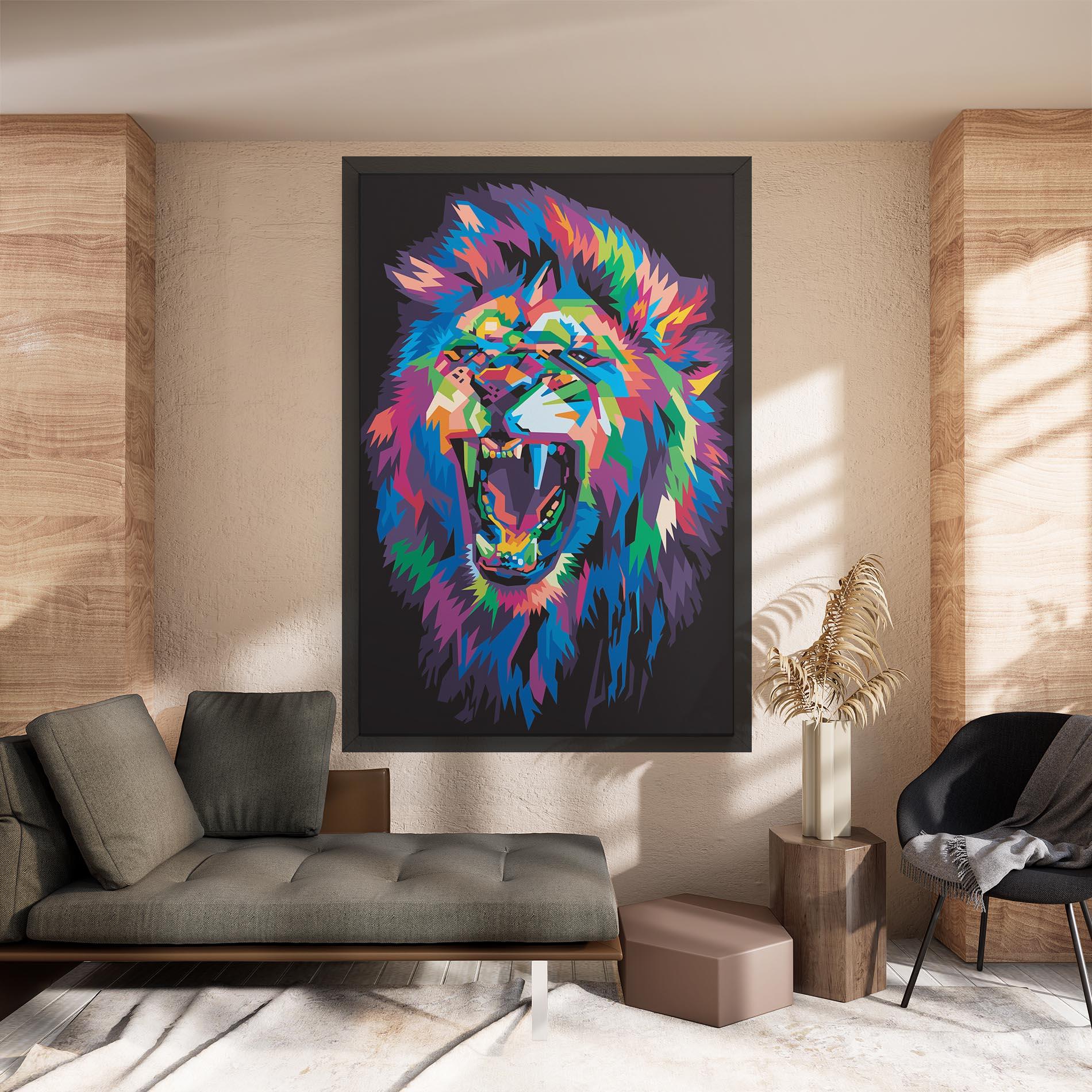 Leinwandbild Colorful Lion Head mockup 8