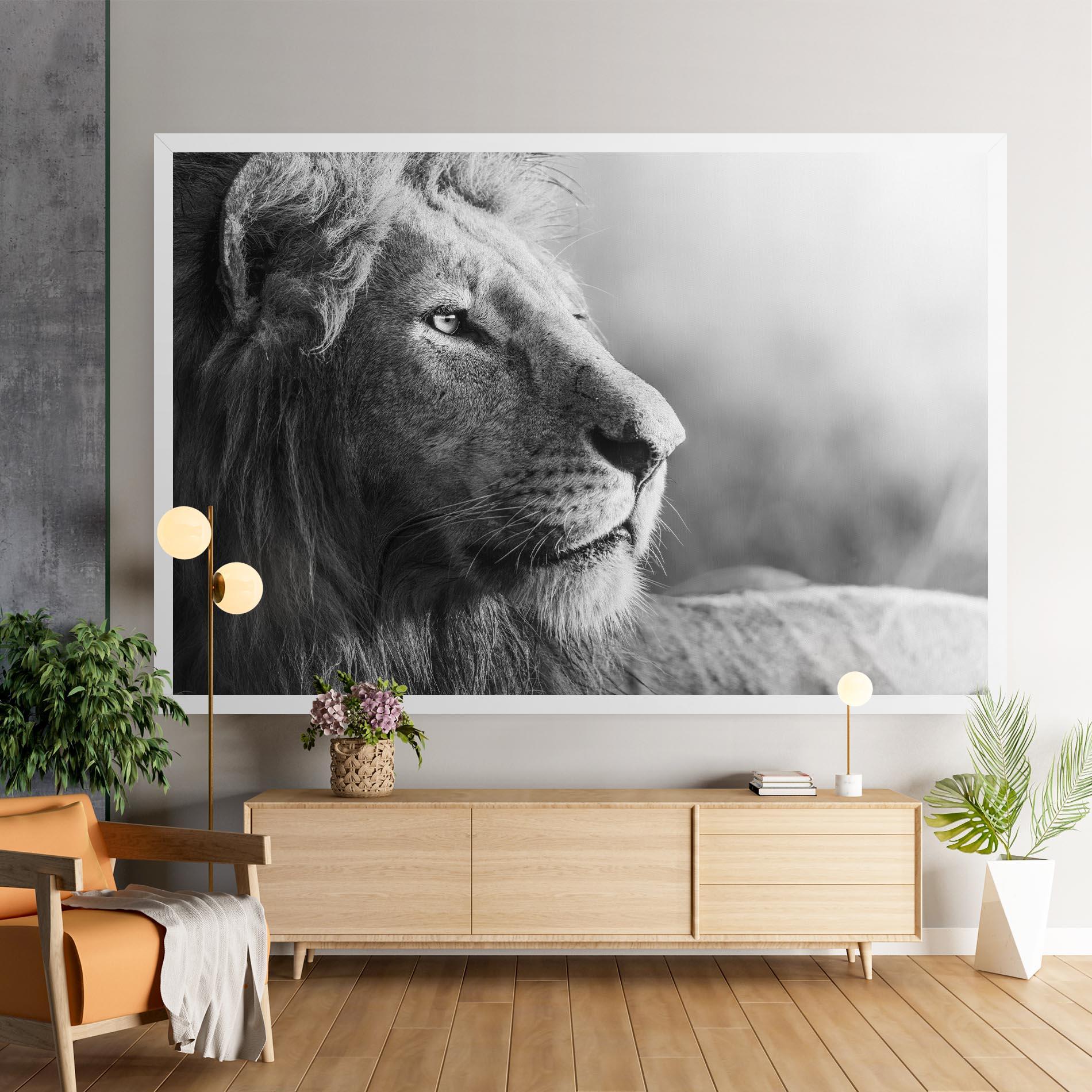 Leinwandbild Grey Lion Head mockup 9
