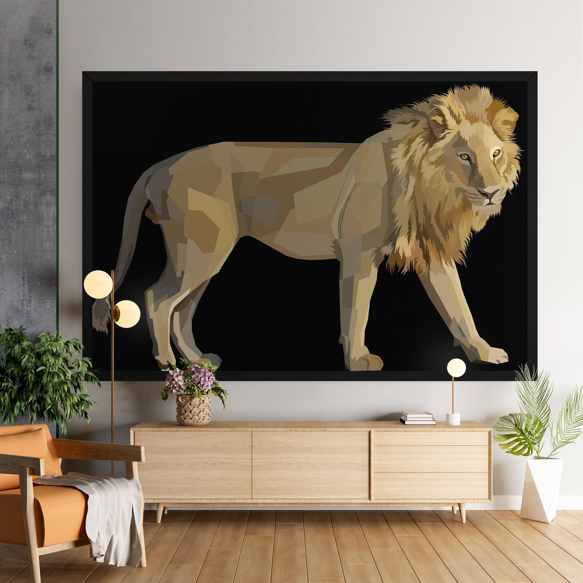 Leinwandbild Lion Art On Black mockup 9