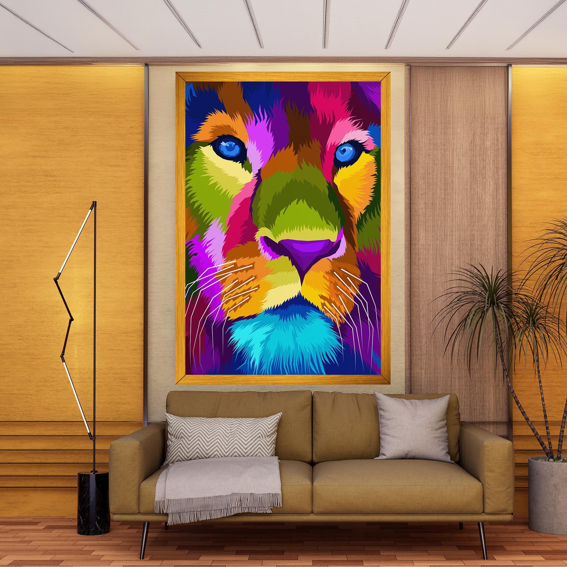 Leinwandbild Color Lion Close Up mockup 9