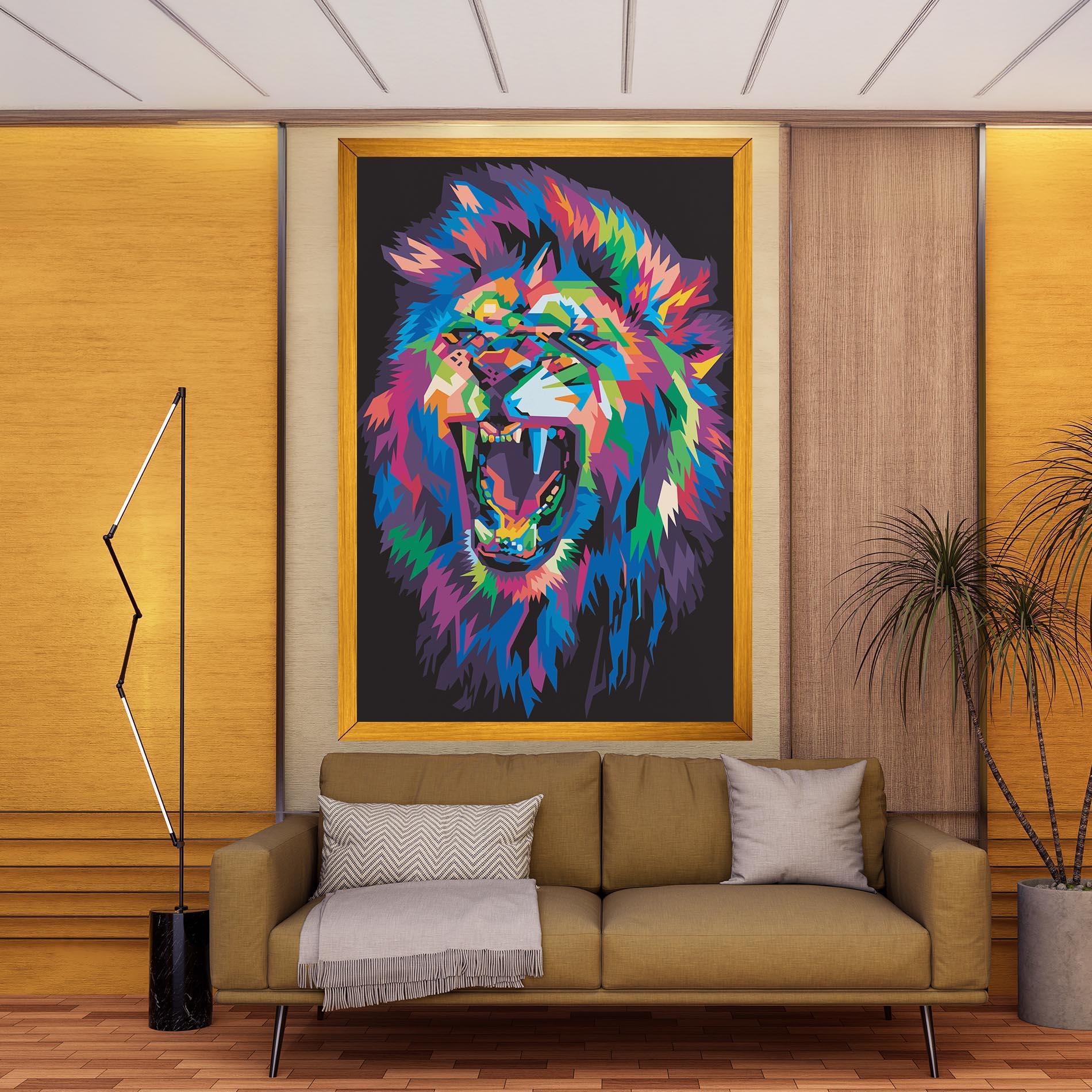Leinwandbild Colorful Lion Head mockup 9