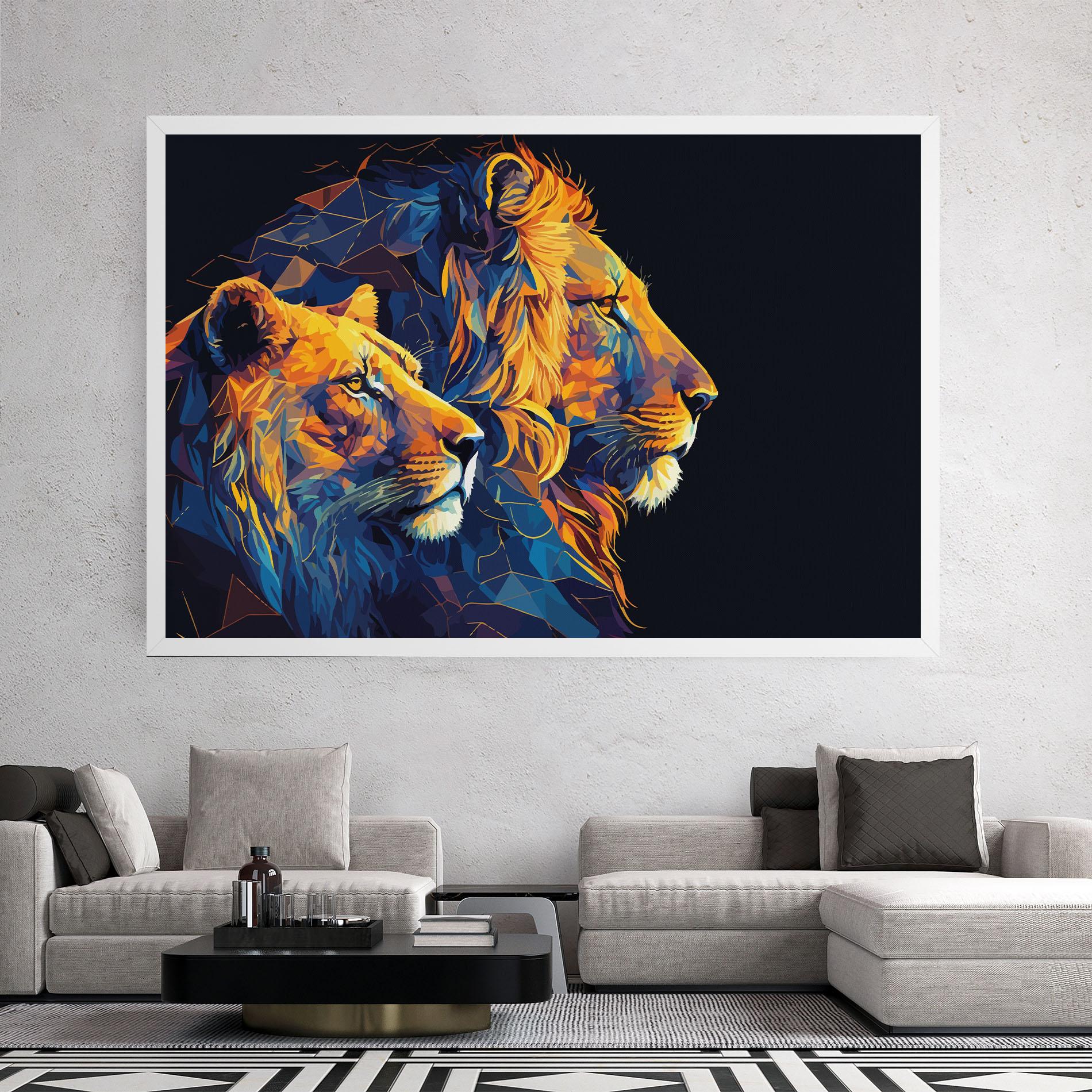 Leinwandbild Orange Blue Lion mockup 2