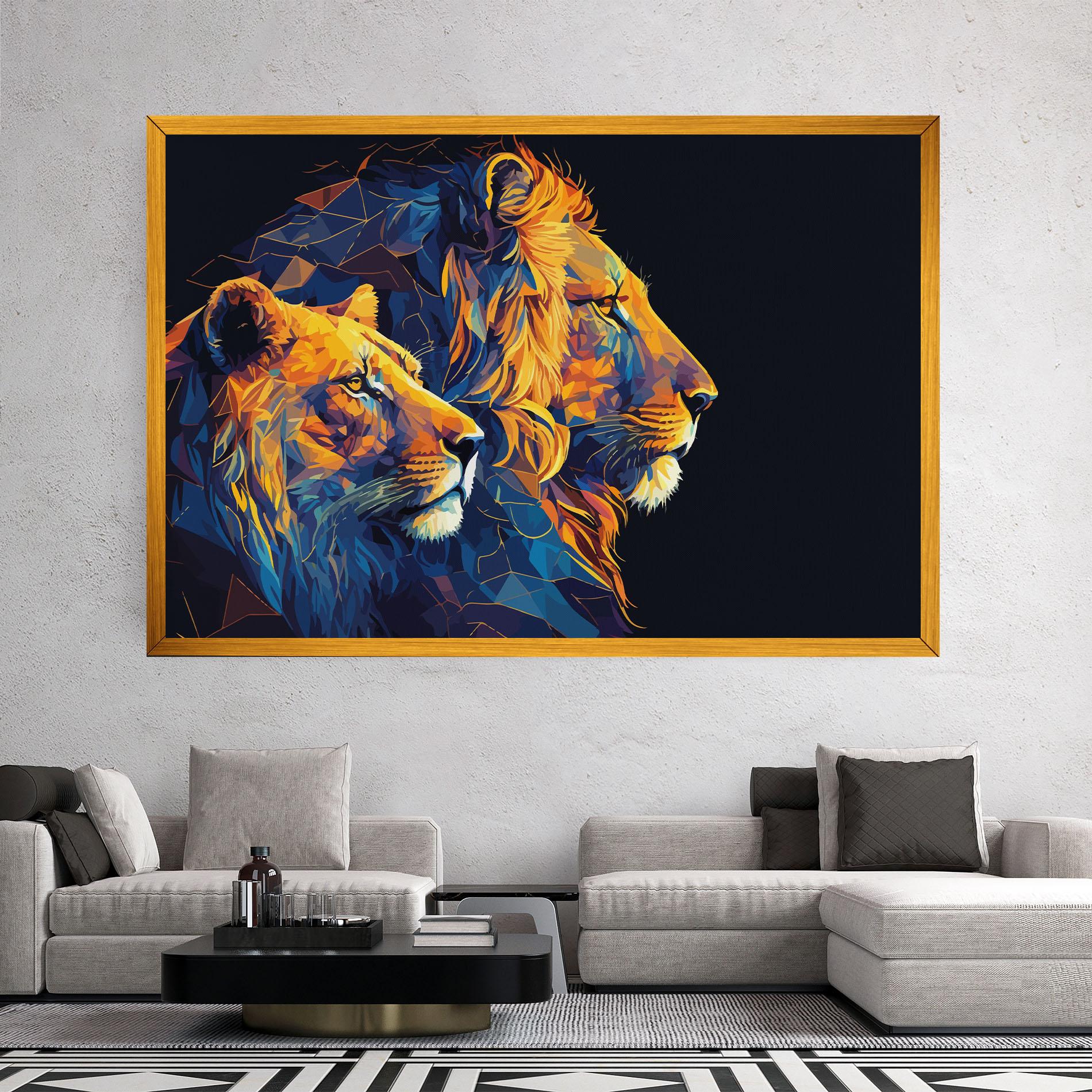 Leinwandbild Orange Blue Lion mockup 2