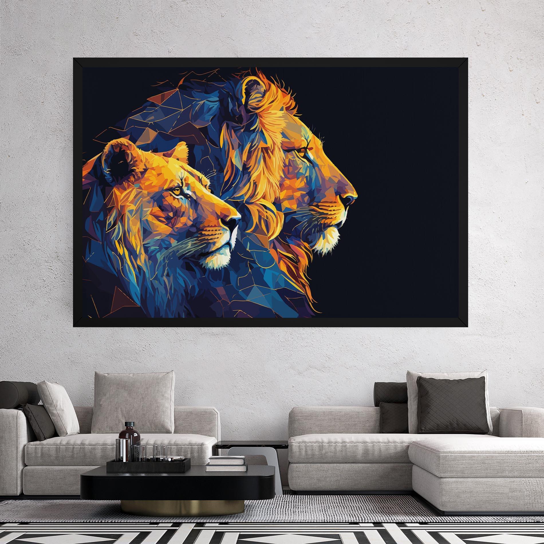 Leinwandbild Orange Blue Lion mockup 2
