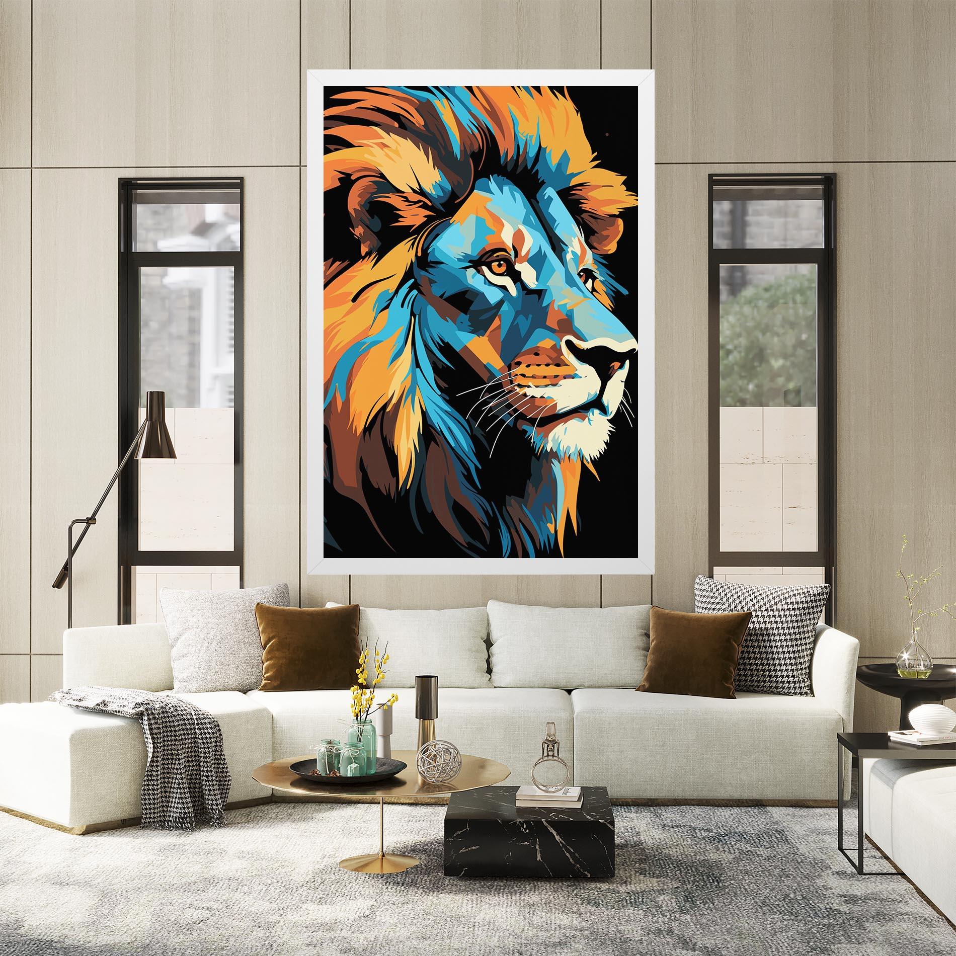 Leinwandbild Blue Yellow Lion mockup 2