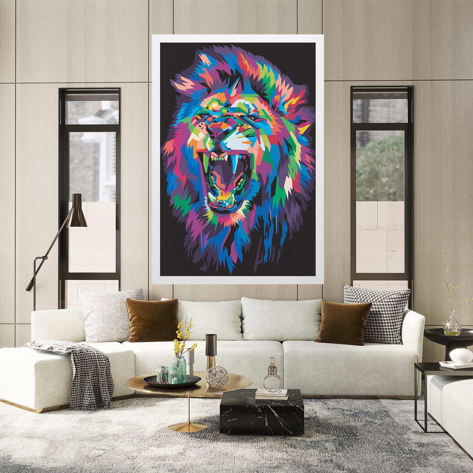 Leinwandbild Colorful Lion Head mockup 2