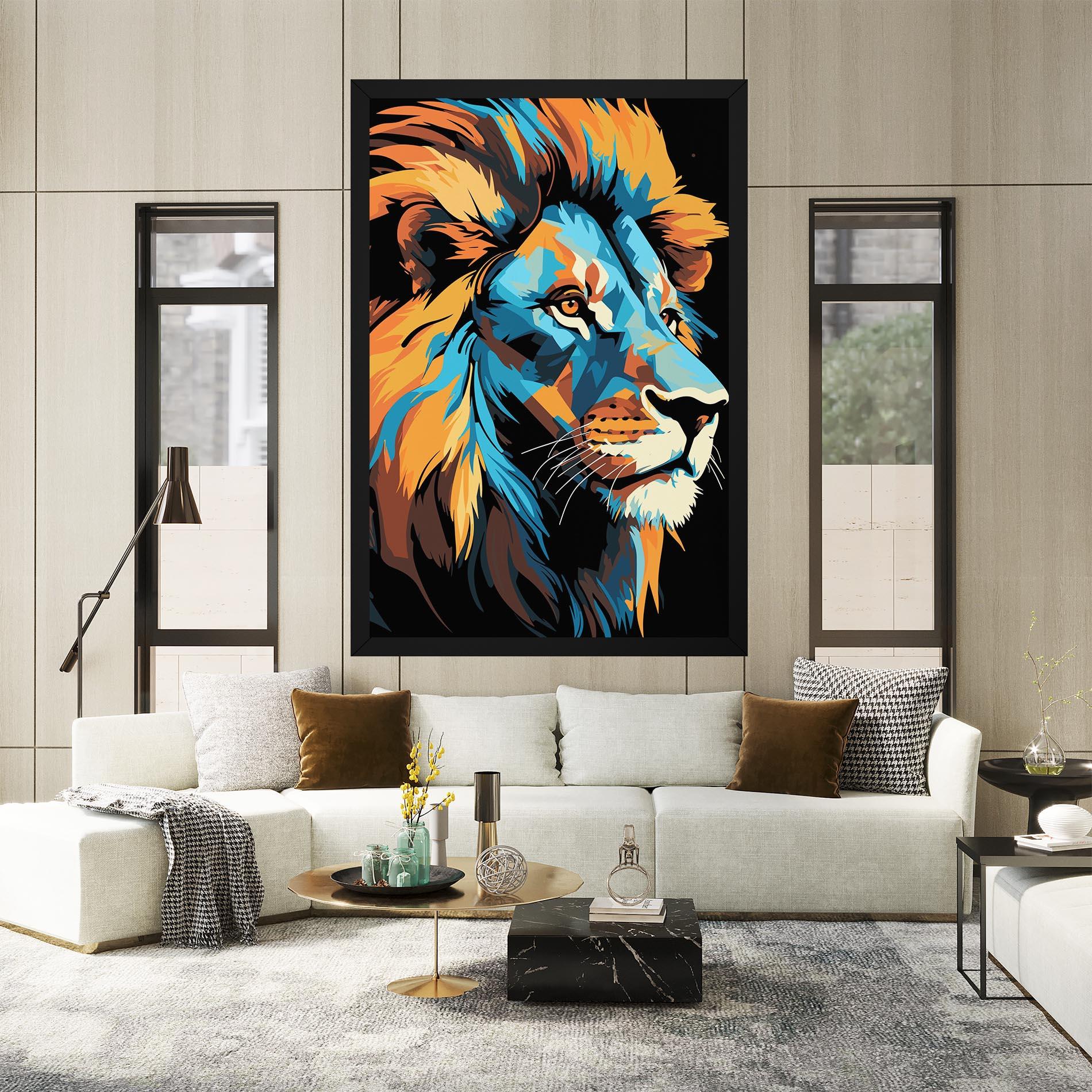Leinwandbild Blue Yellow Lion mockup 2
