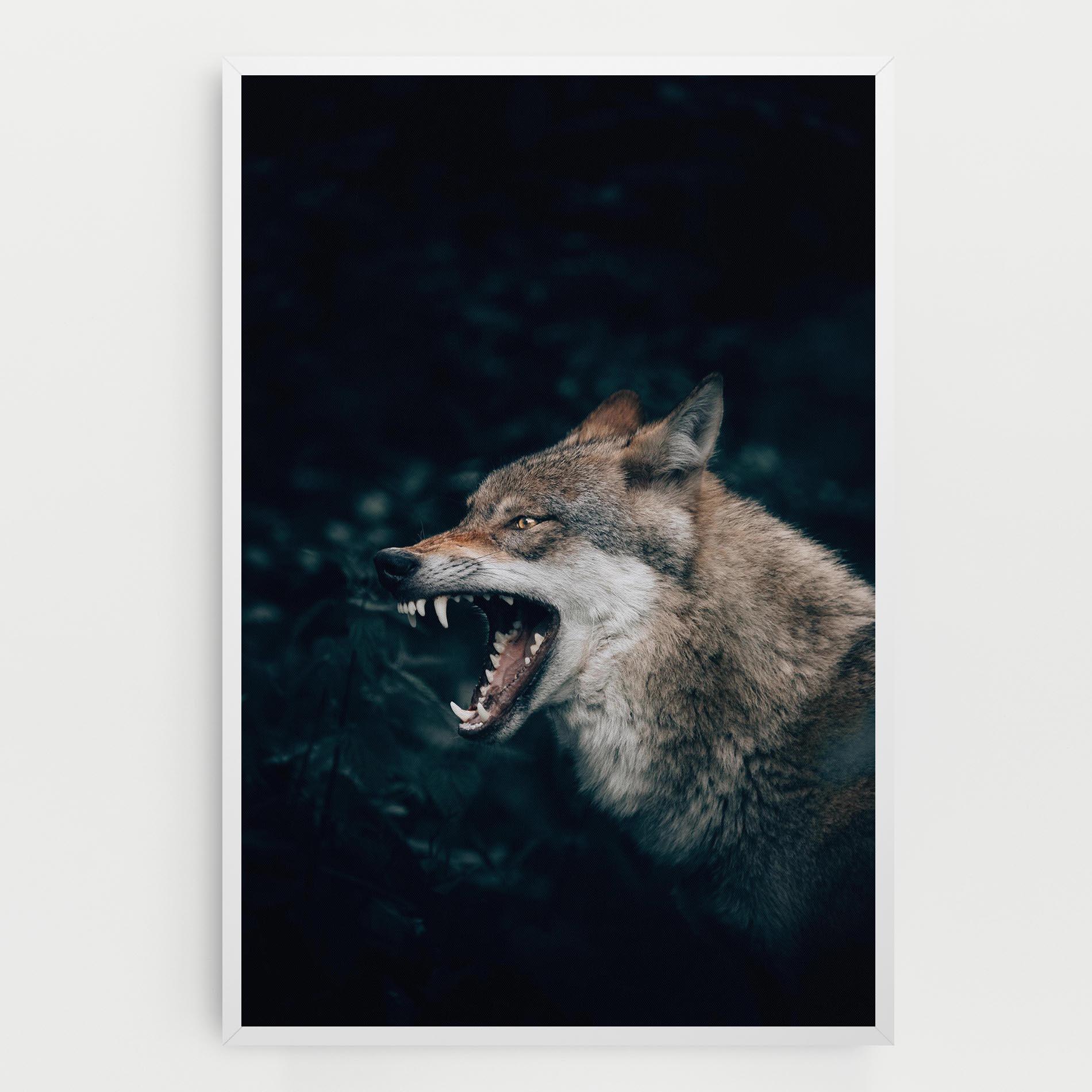 Leinwandbild Angry Wolf In The Forest mockup 0
