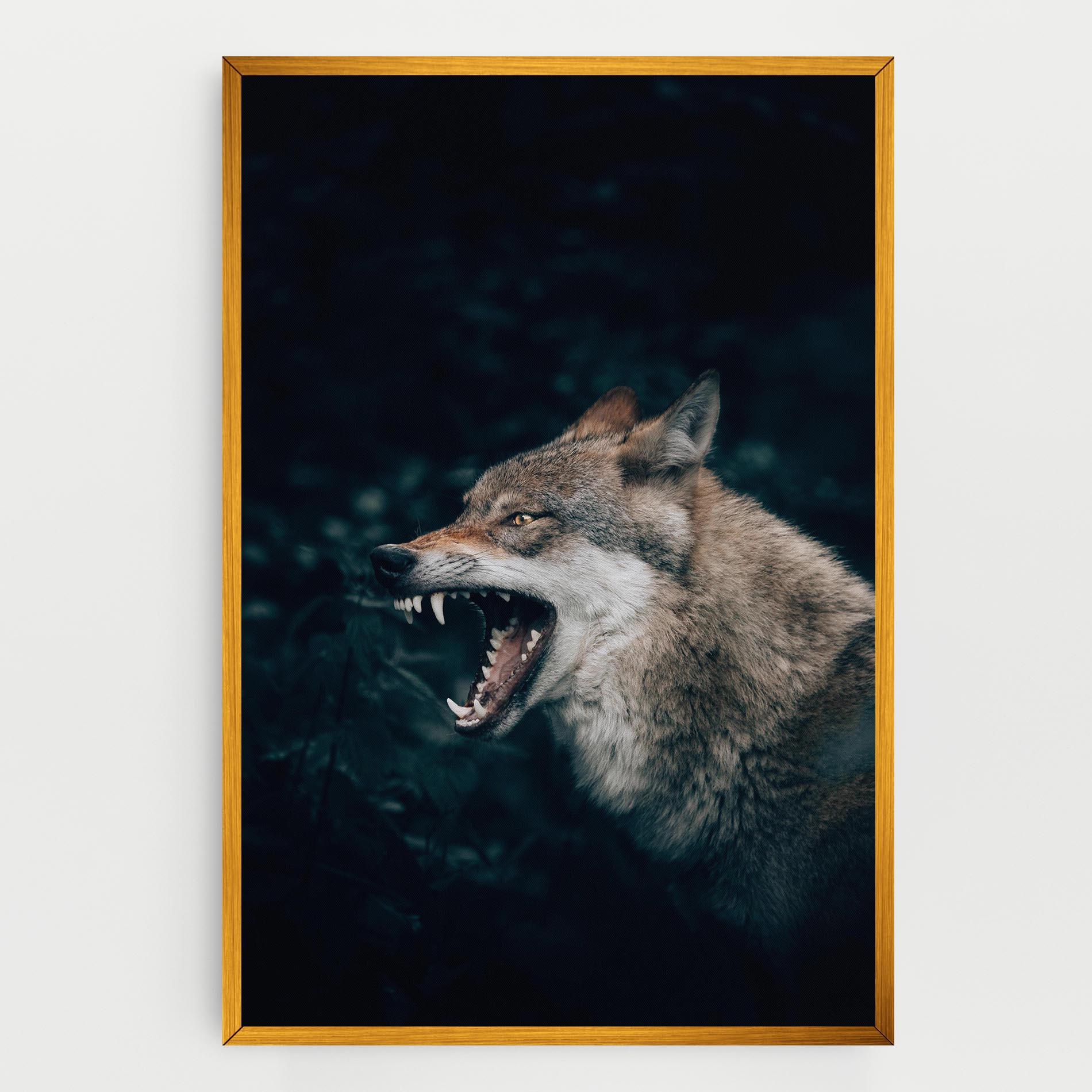 Leinwandbild Angry Wolf In The Forest mockup 0