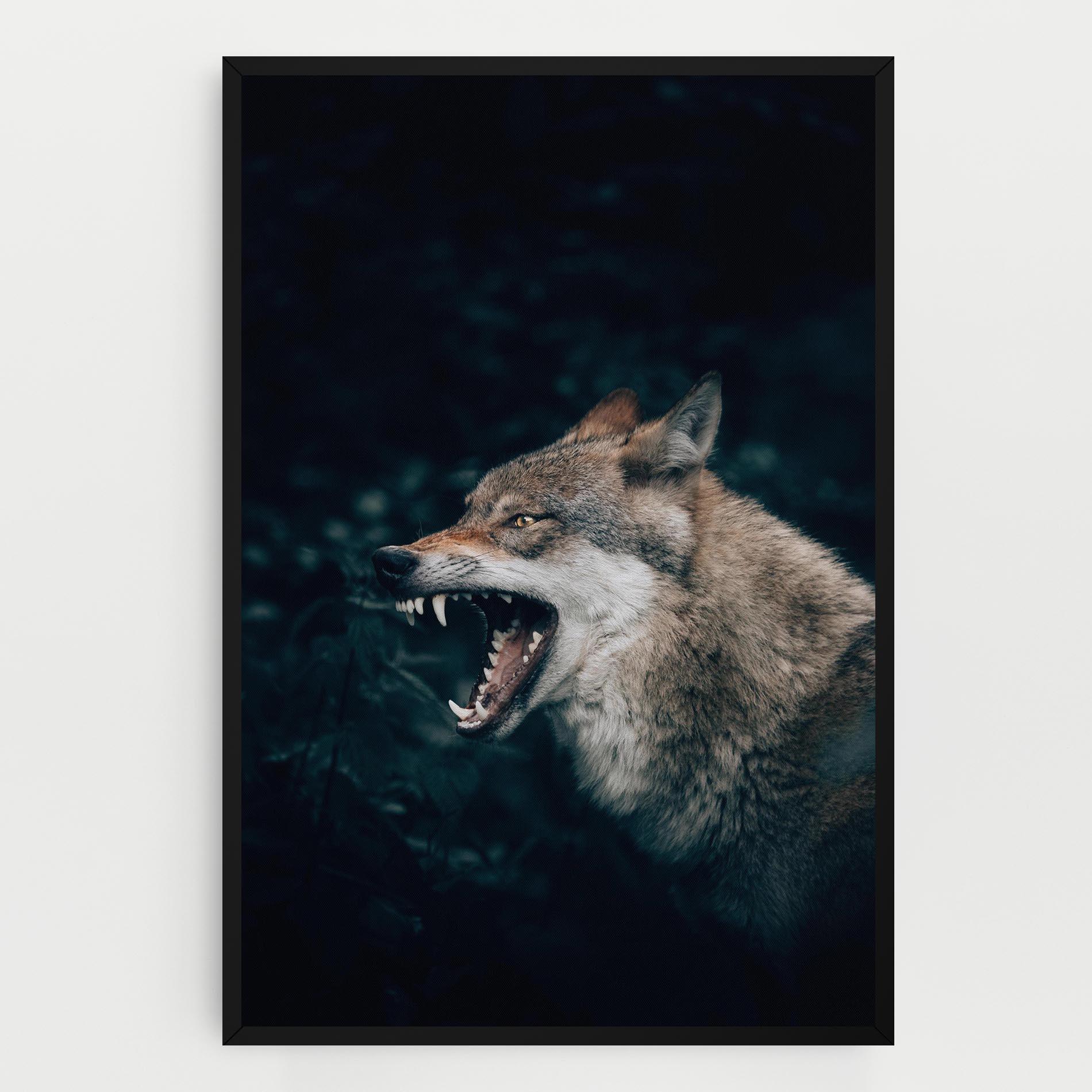 Leinwandbild Angry Wolf In The Forest mockup 0