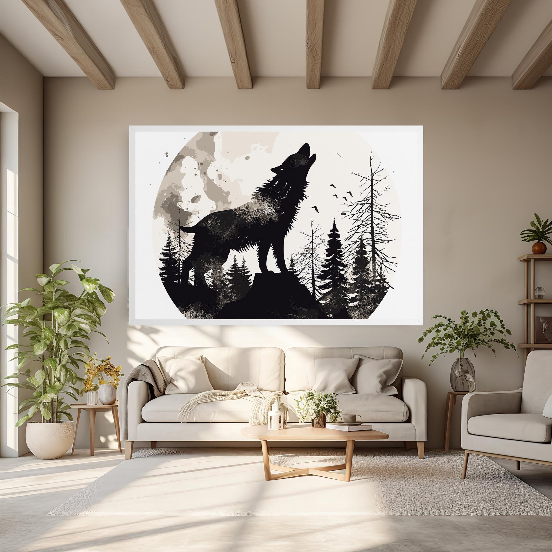 Leinwandbild Black On Cream Wolf mockup 6