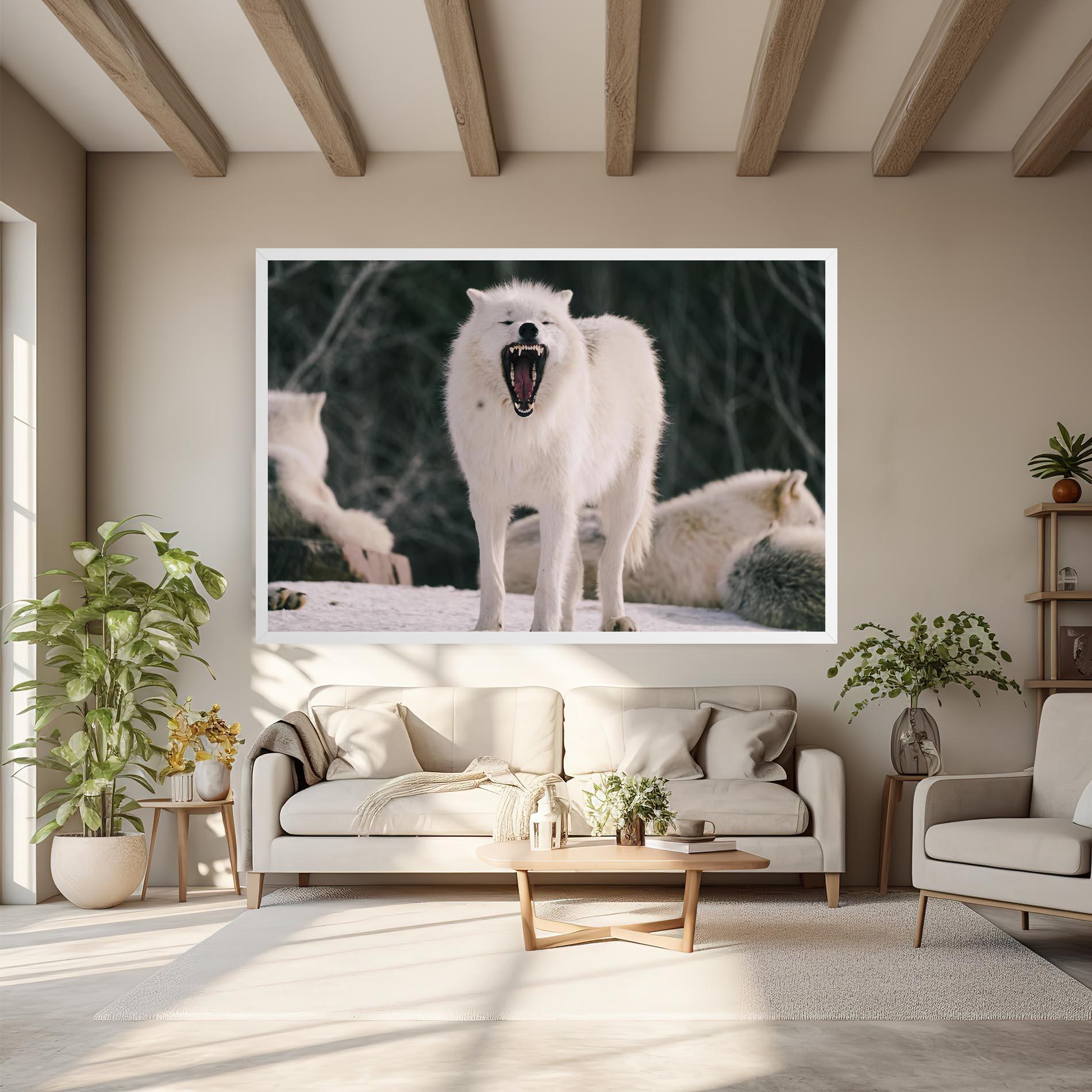 Leinwandbild Laughing White Wolf mockup 6