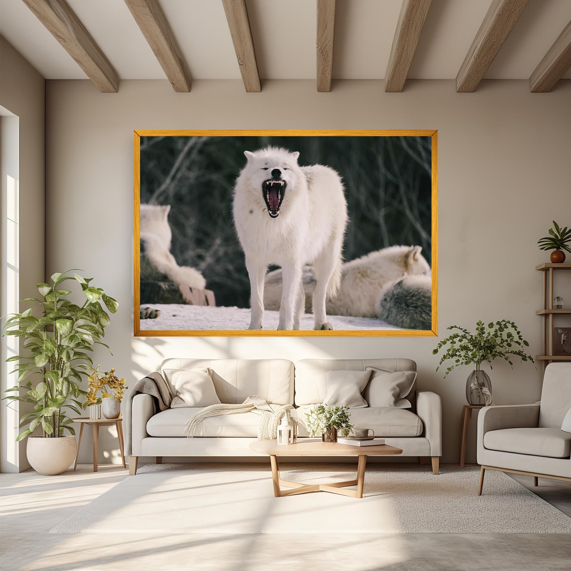 Leinwandbild Laughing White Wolf mockup 6