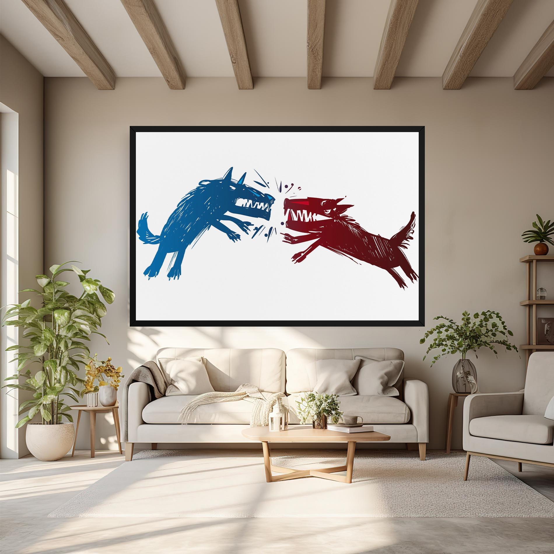 Leinwandbild Red Blue Wolves mockup 6