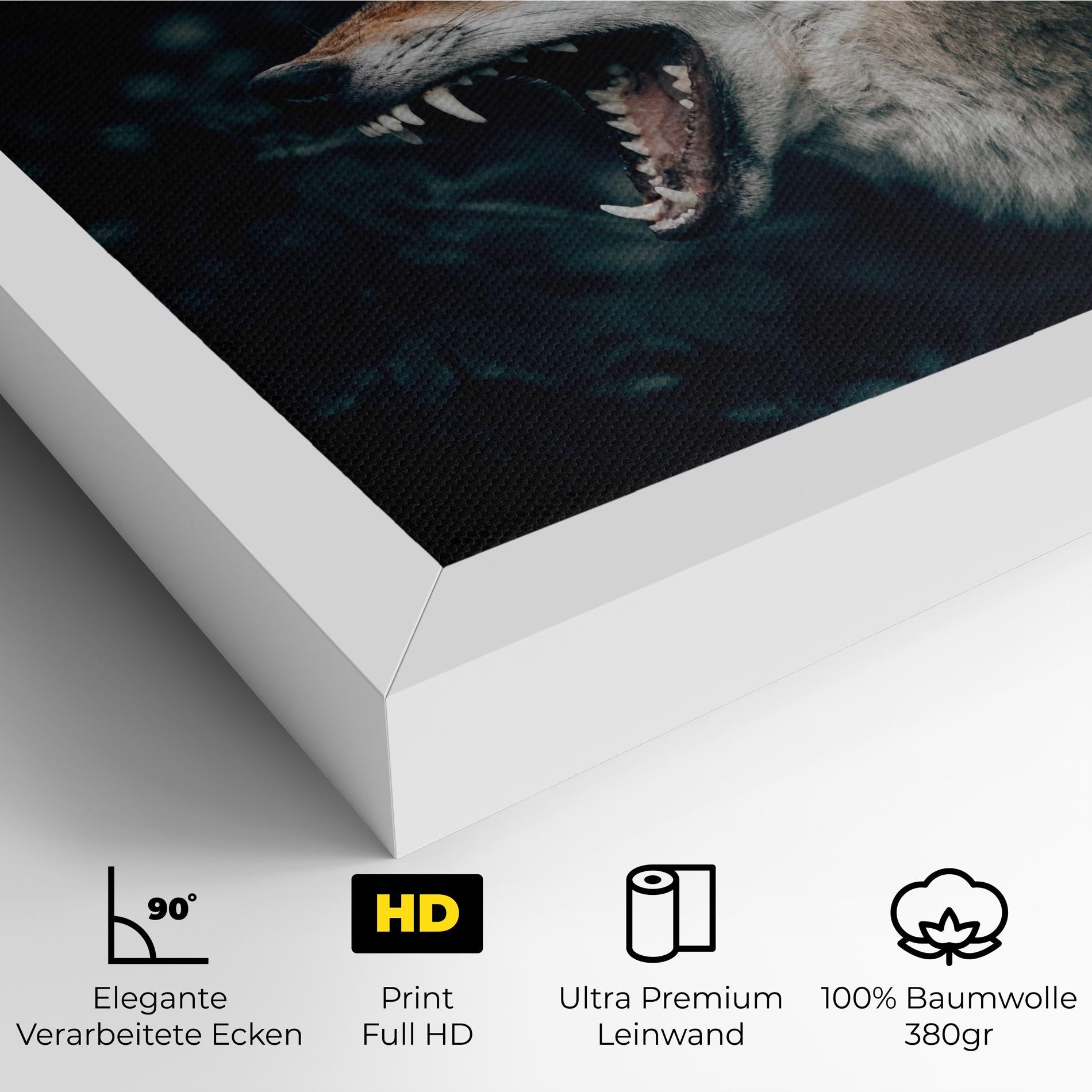 Leinwandbild Angry Wolf In The Forest mockup 4