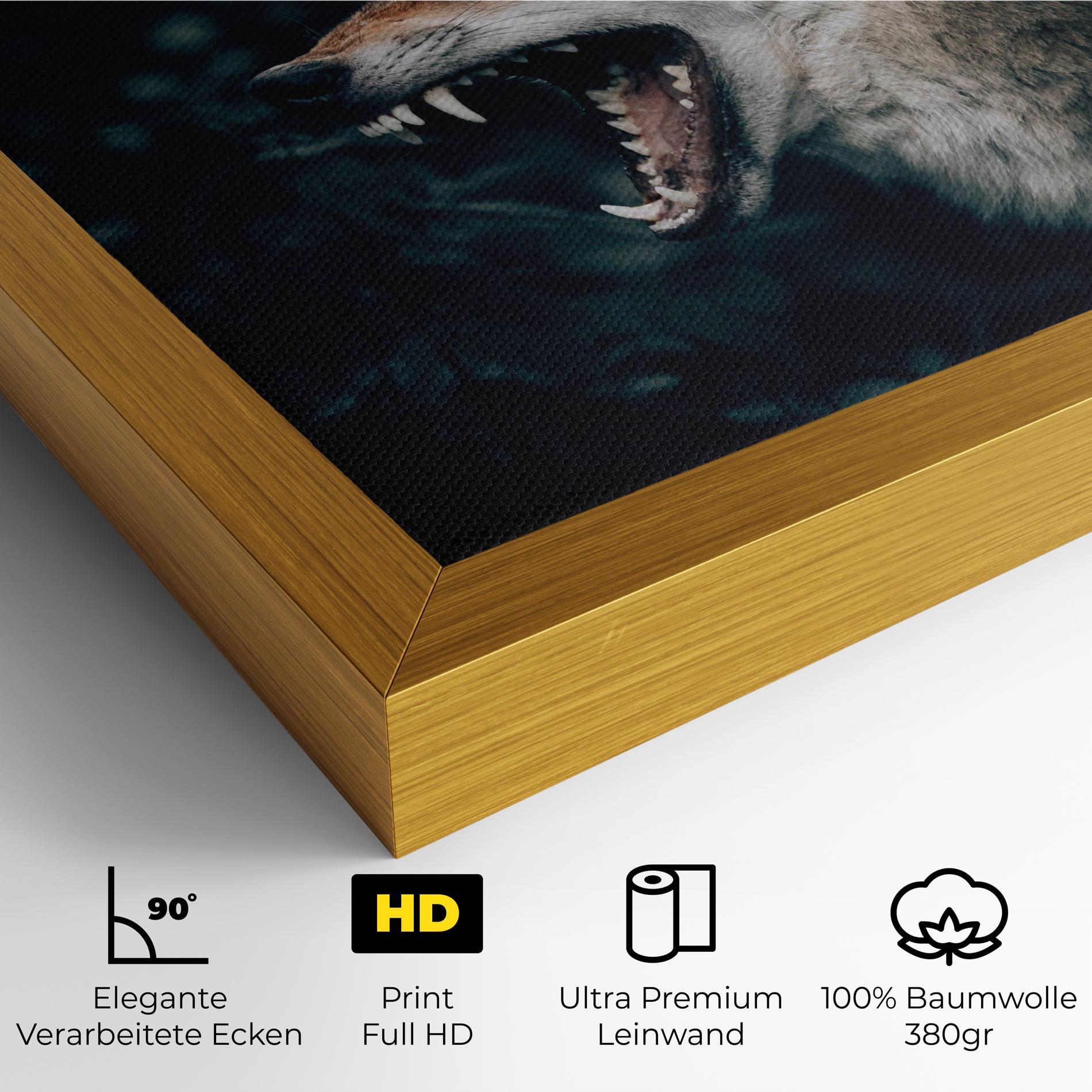 Leinwandbild Angry Wolf In The Forest mockup 4
