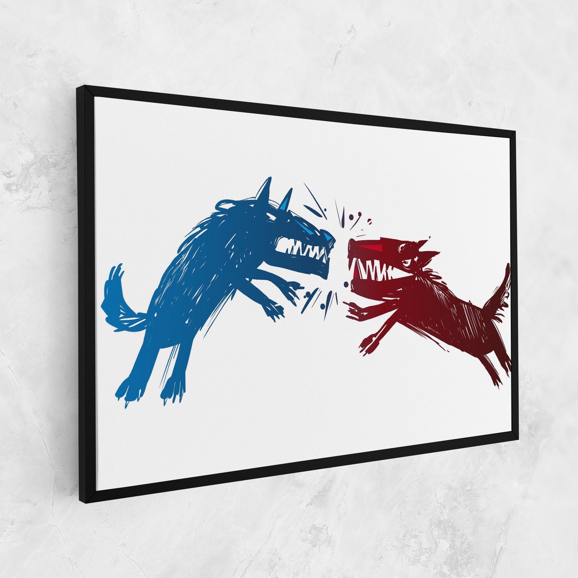 Leinwandbild Red Blue Wolves mockup 1