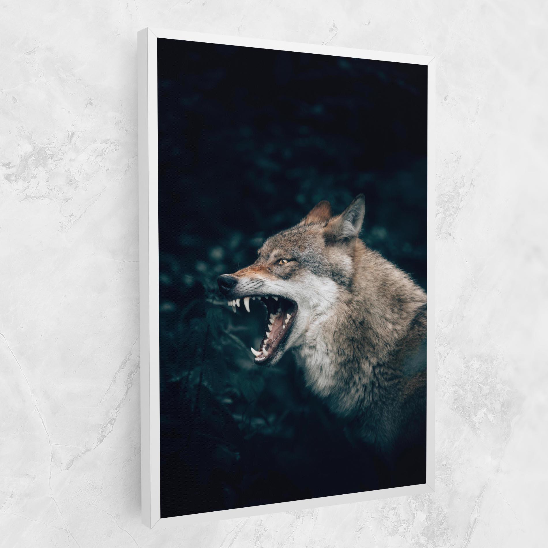 Leinwandbild Angry Wolf In The Forest mockup 1