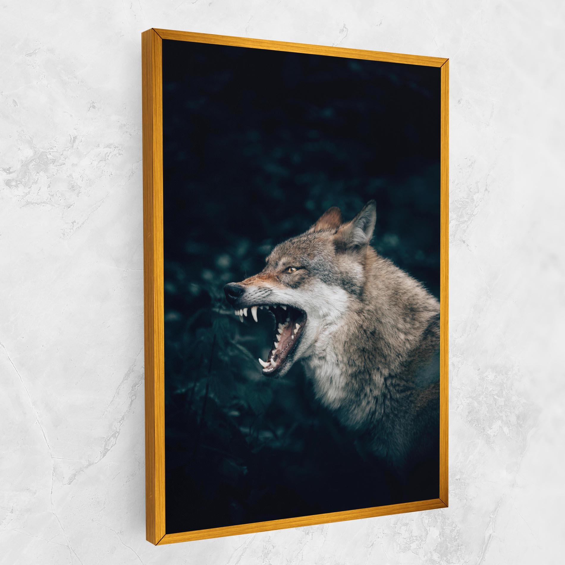 Leinwandbild Angry Wolf In The Forest mockup 1