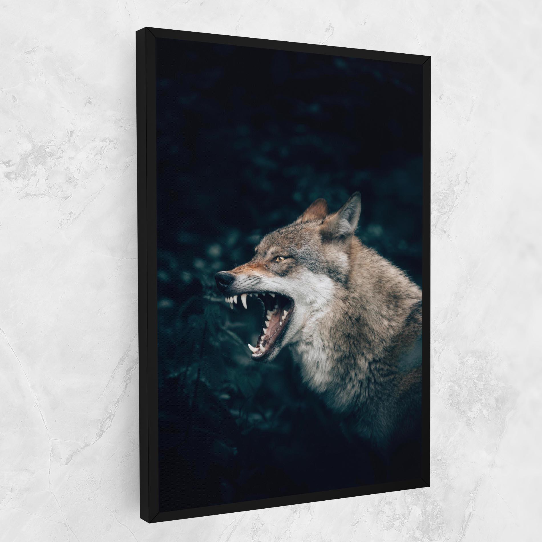 Leinwandbild Angry Wolf In The Forest mockup 1