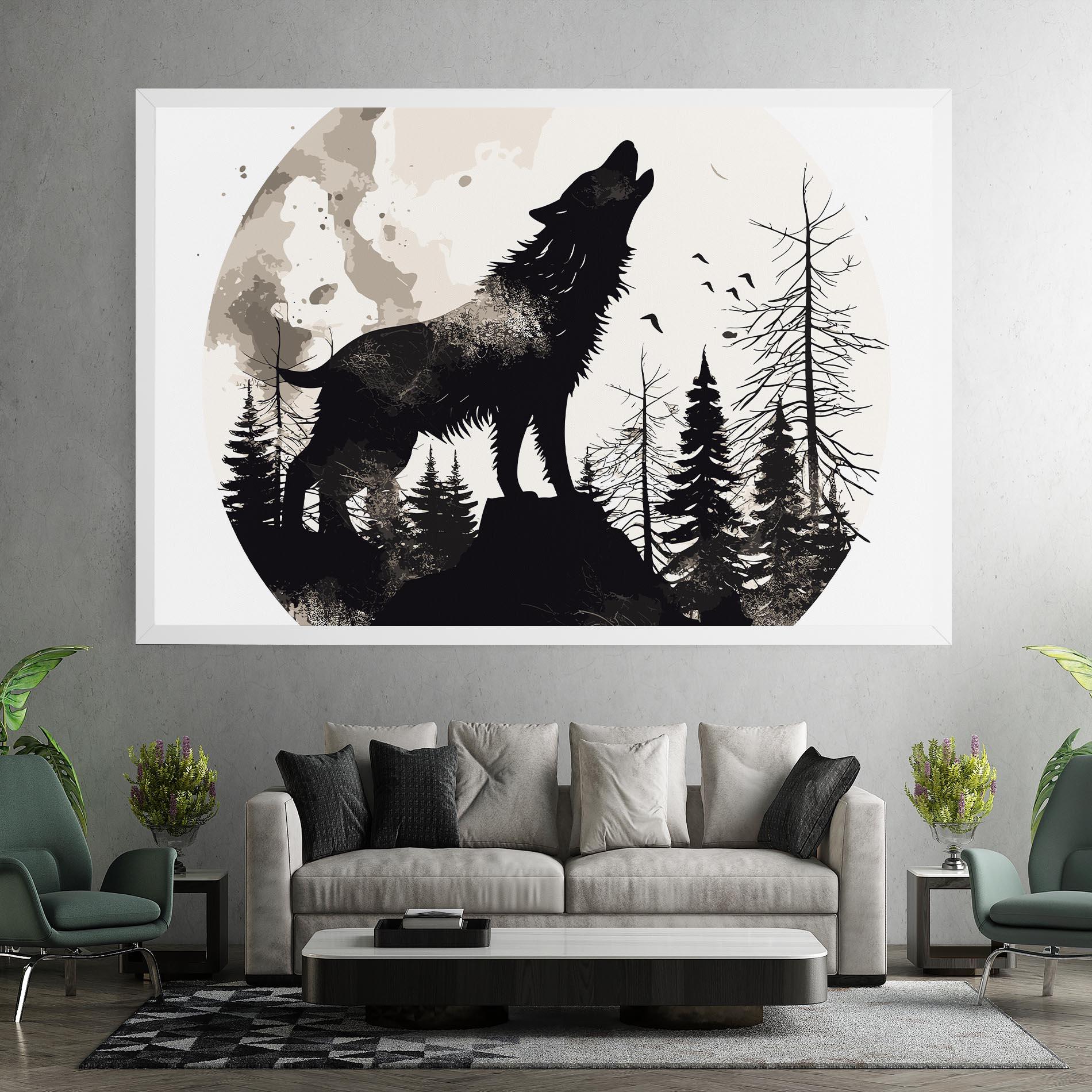 Leinwandbild Black On Cream Wolf mockup 7