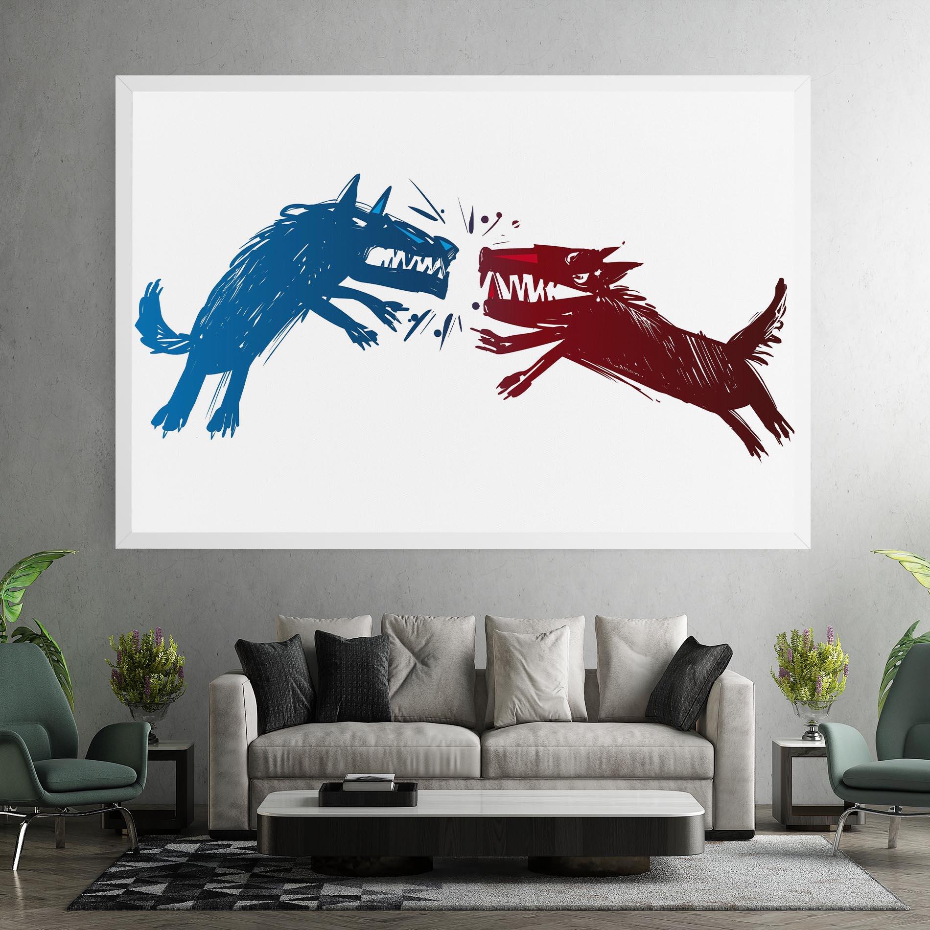 Leinwandbild Red Blue Wolves mockup 7
