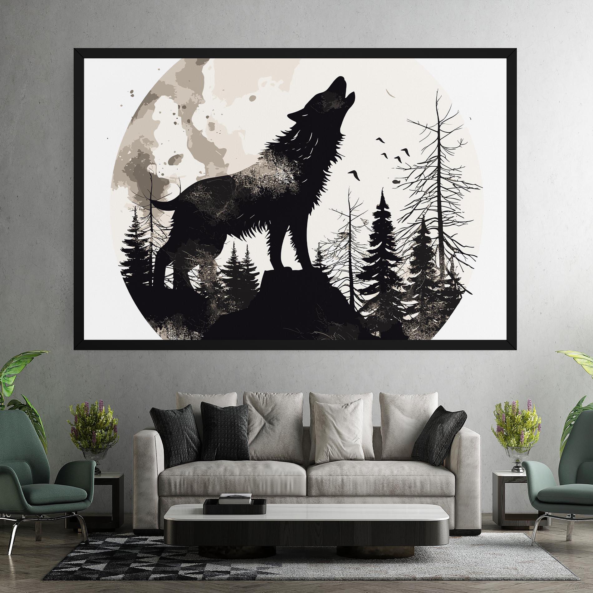 Leinwandbild Black On Cream Wolf mockup 7