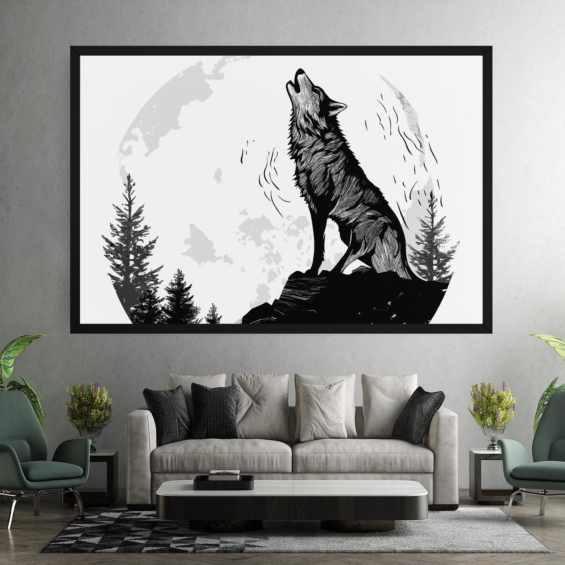 Leinwandbild Grey Moon Wolf mockup 7