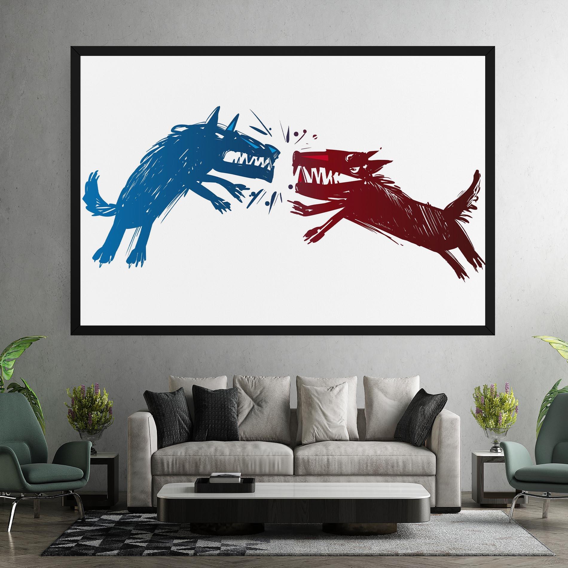 Leinwandbild Red Blue Wolves mockup 7
