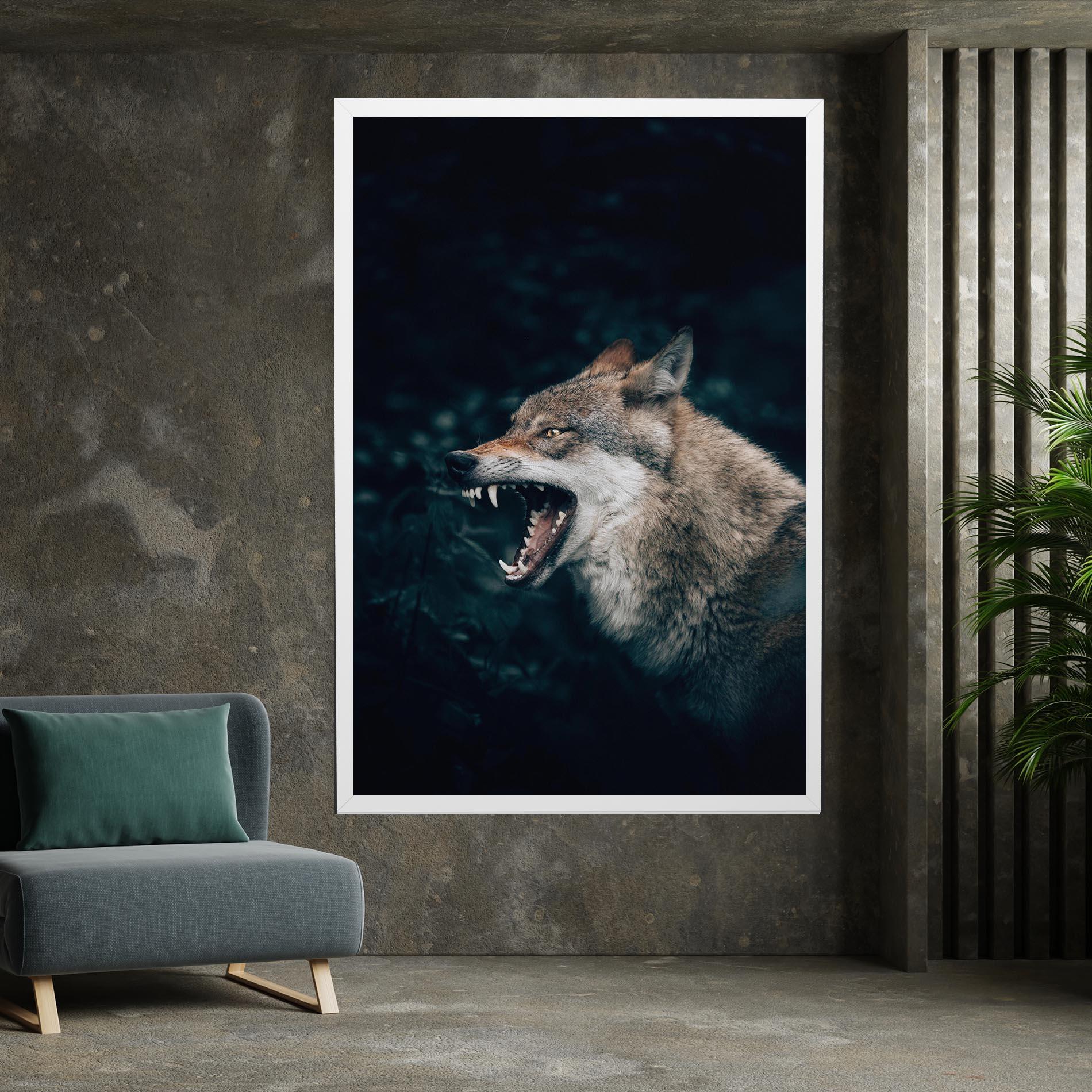 Leinwandbild Angry Wolf In The Forest mockup 7