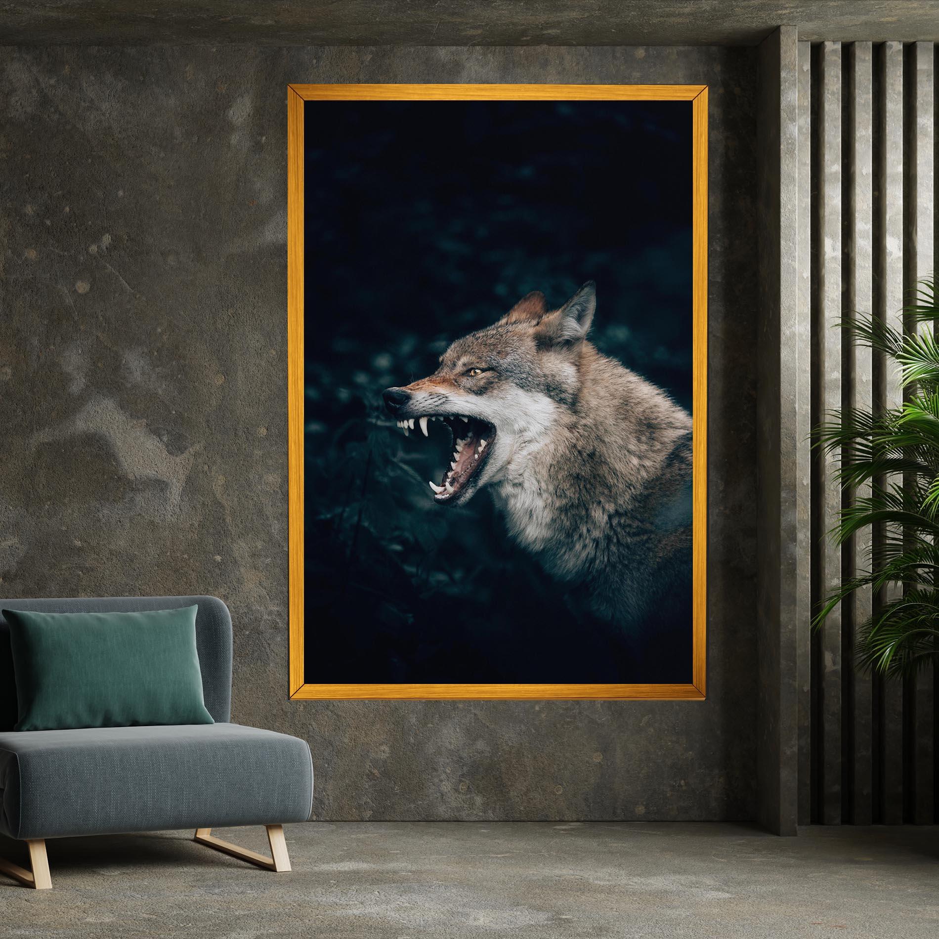 Leinwandbild Angry Wolf In The Forest mockup 7
