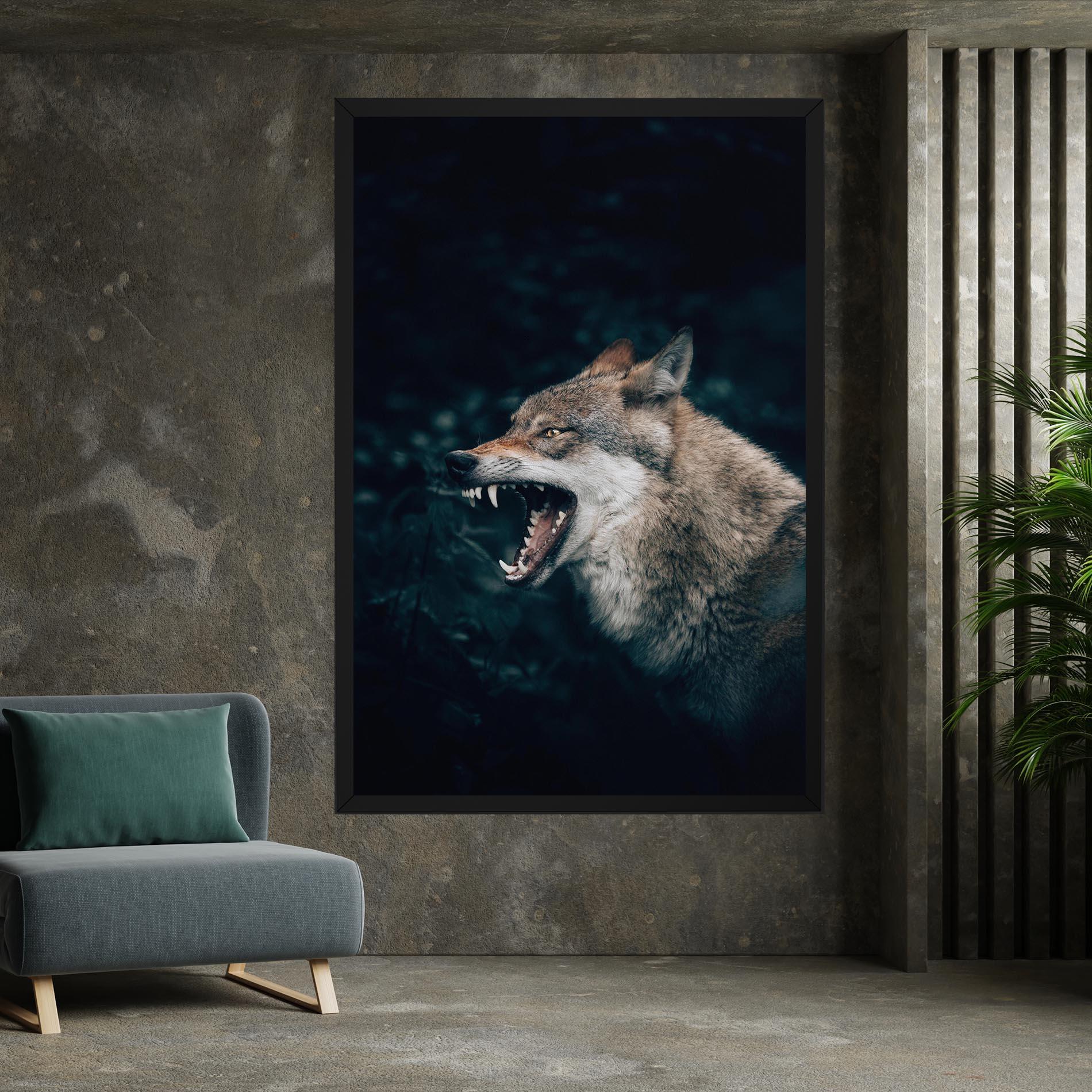 Leinwandbild Angry Wolf In The Forest mockup 7