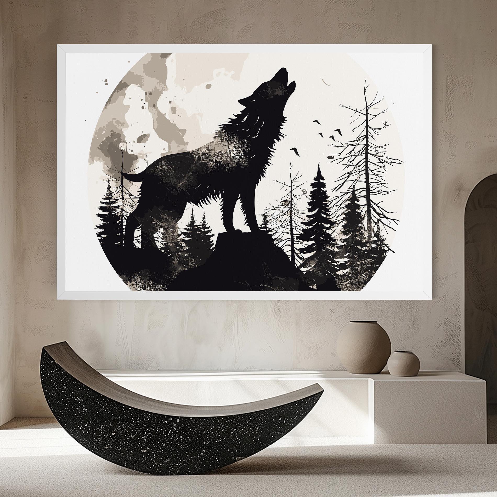 Leinwandbild Black On Cream Wolf mockup 8